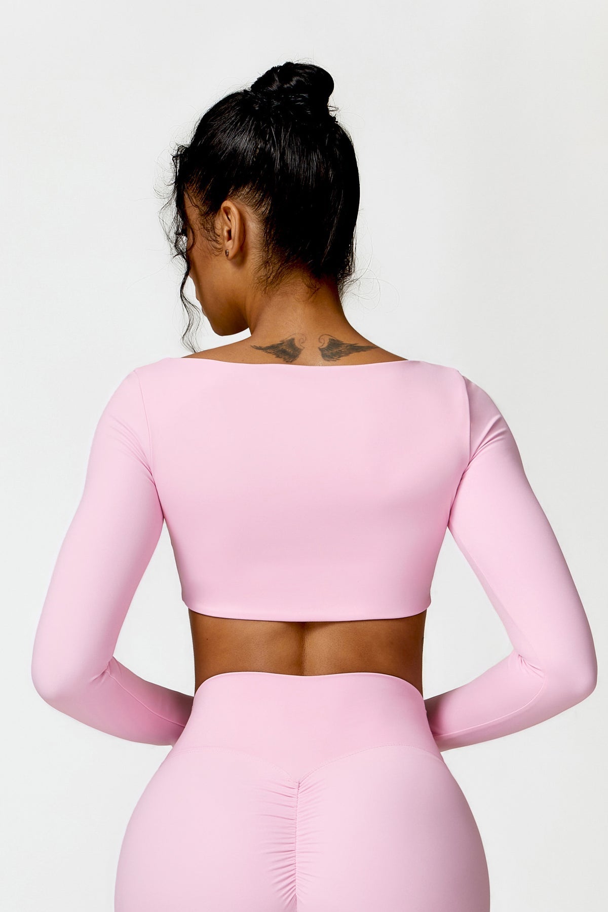 Pilates long sleeve crop top - pink
