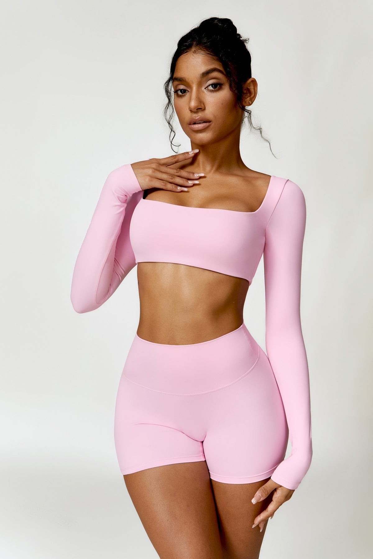Pilates long sleeve crop top - pink