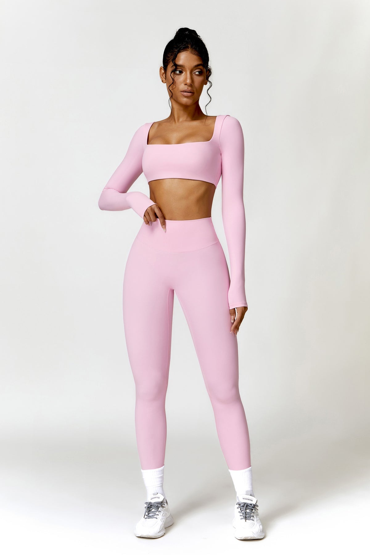 Pilates long sleeve crop top - pink