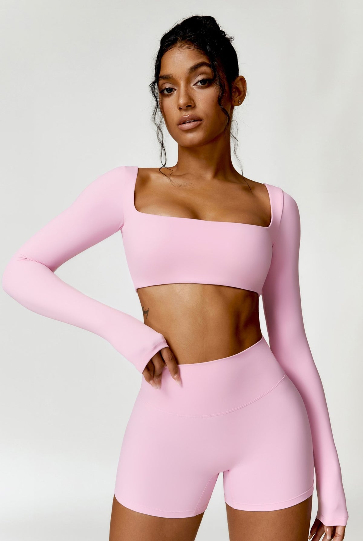 Pilates long sleeve crop top - pink