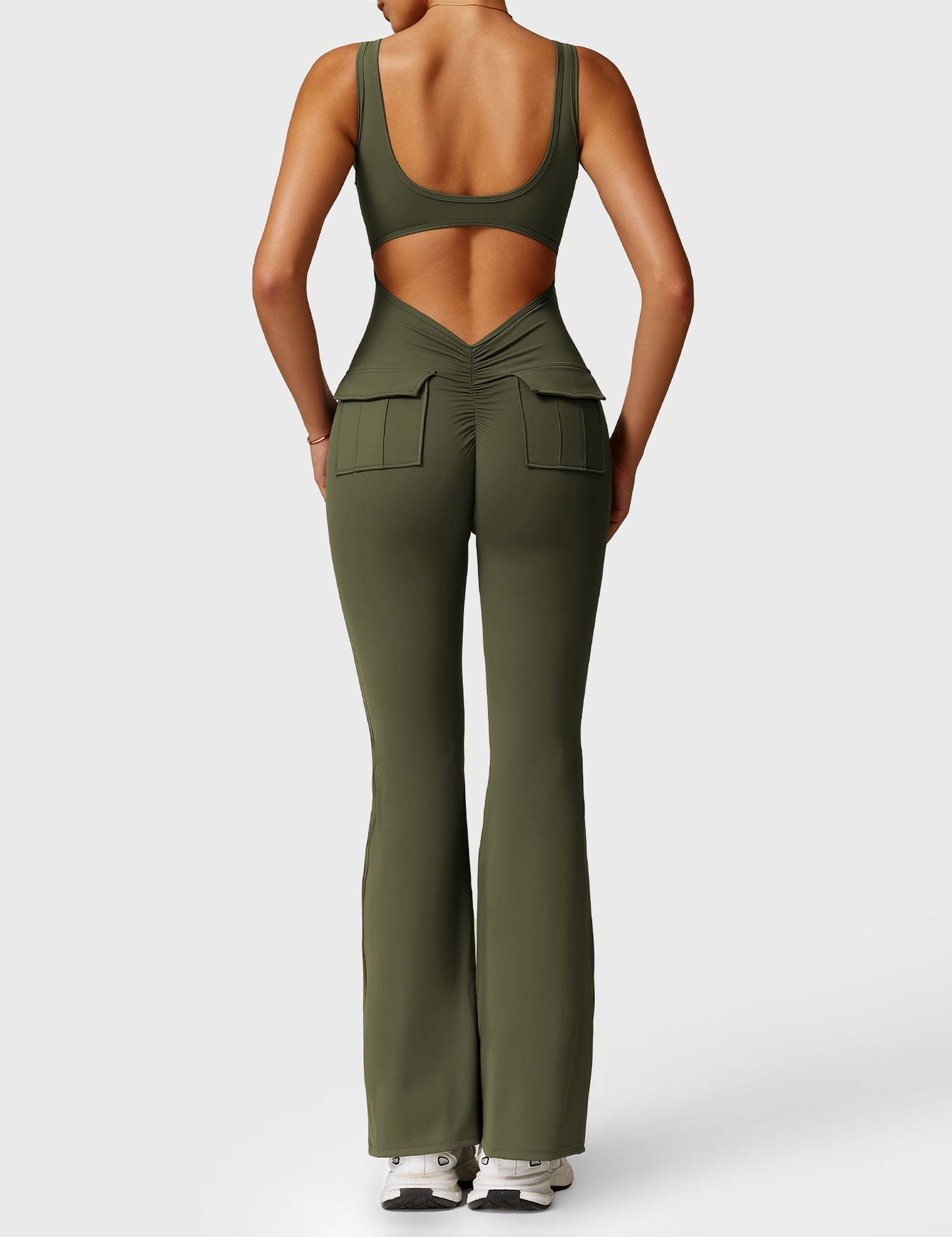 Tebeary V-Back Jumpsuit with Pockets