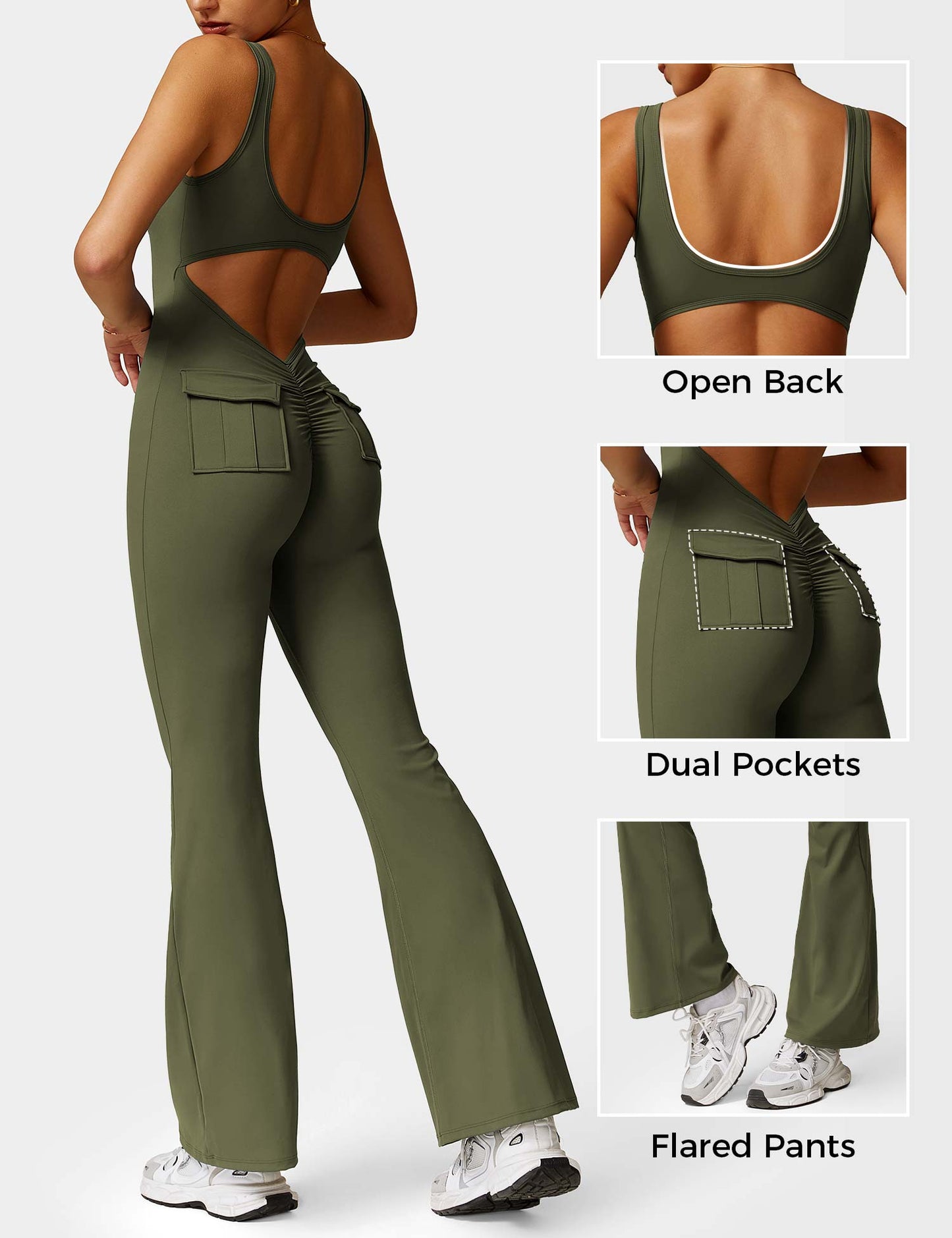 Tebeary V-Back Jumpsuit with Pockets