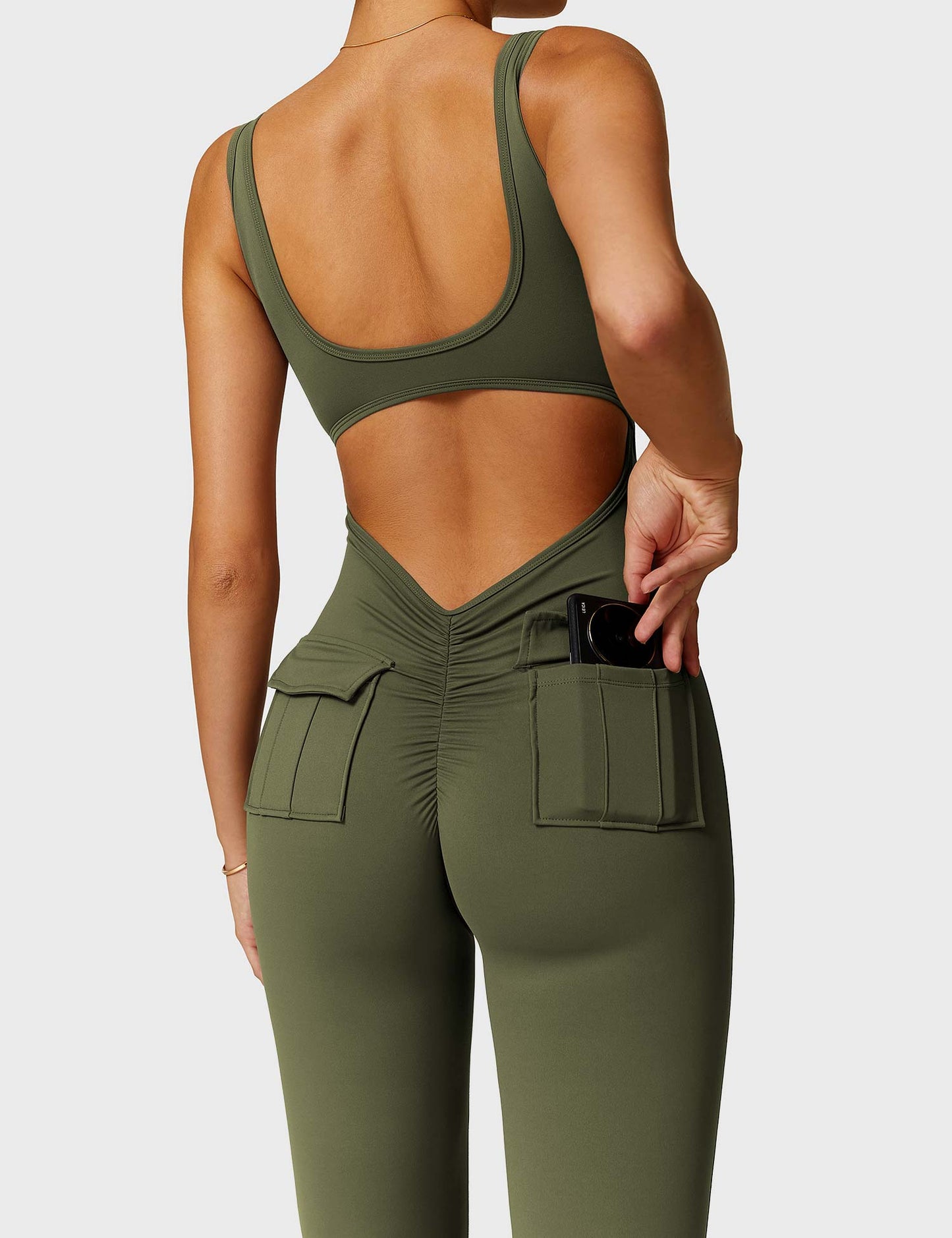 Tebeary V-Back Jumpsuit with Pockets