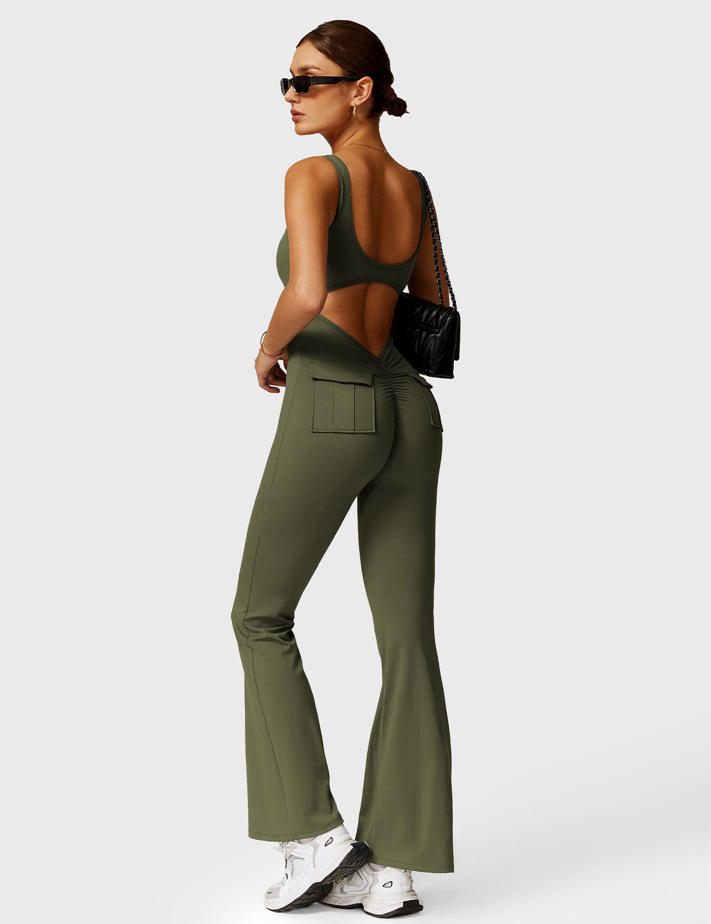 Tebeary V-Back Jumpsuit with Pockets