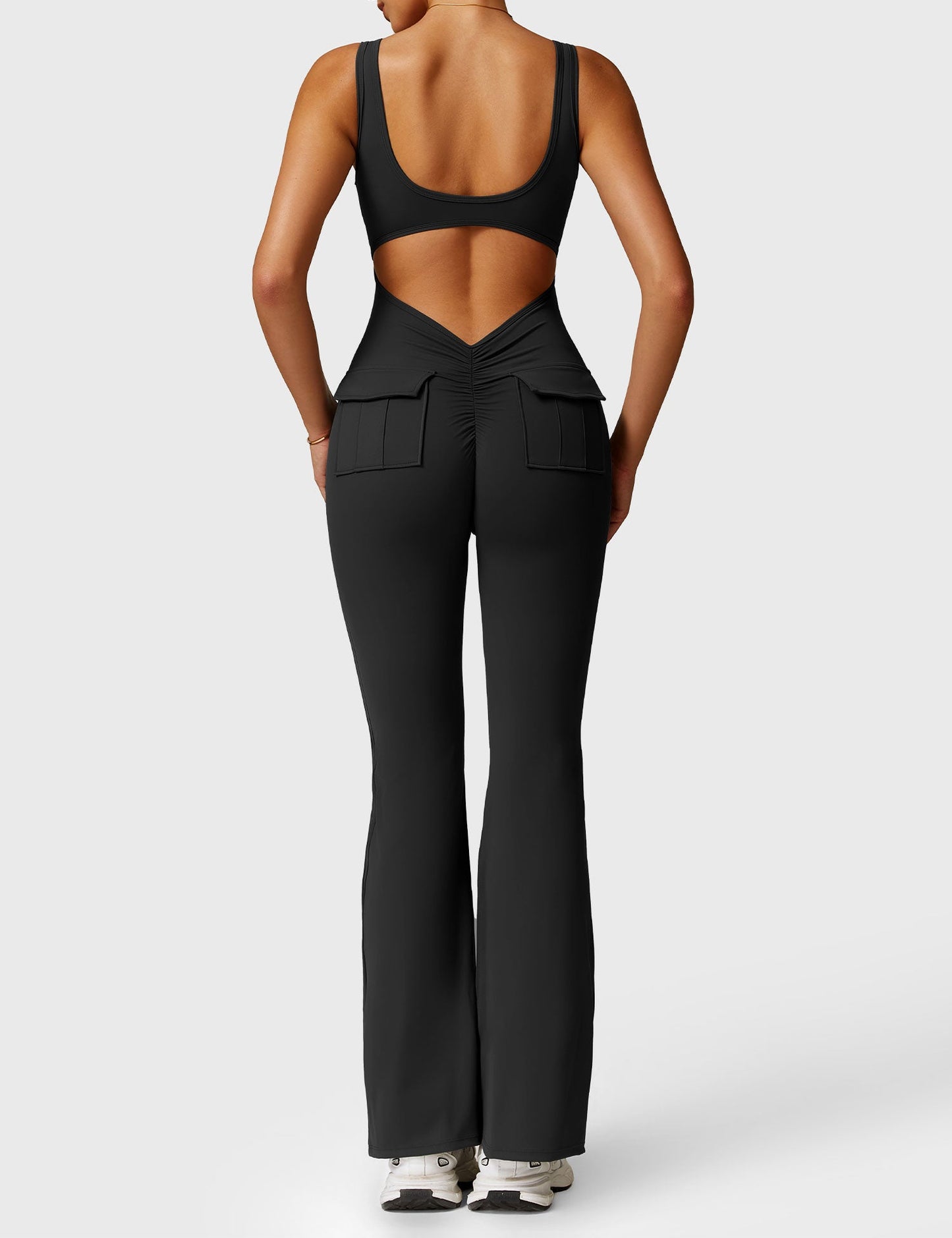 Tebeary V-Back Jumpsuit with Pockets