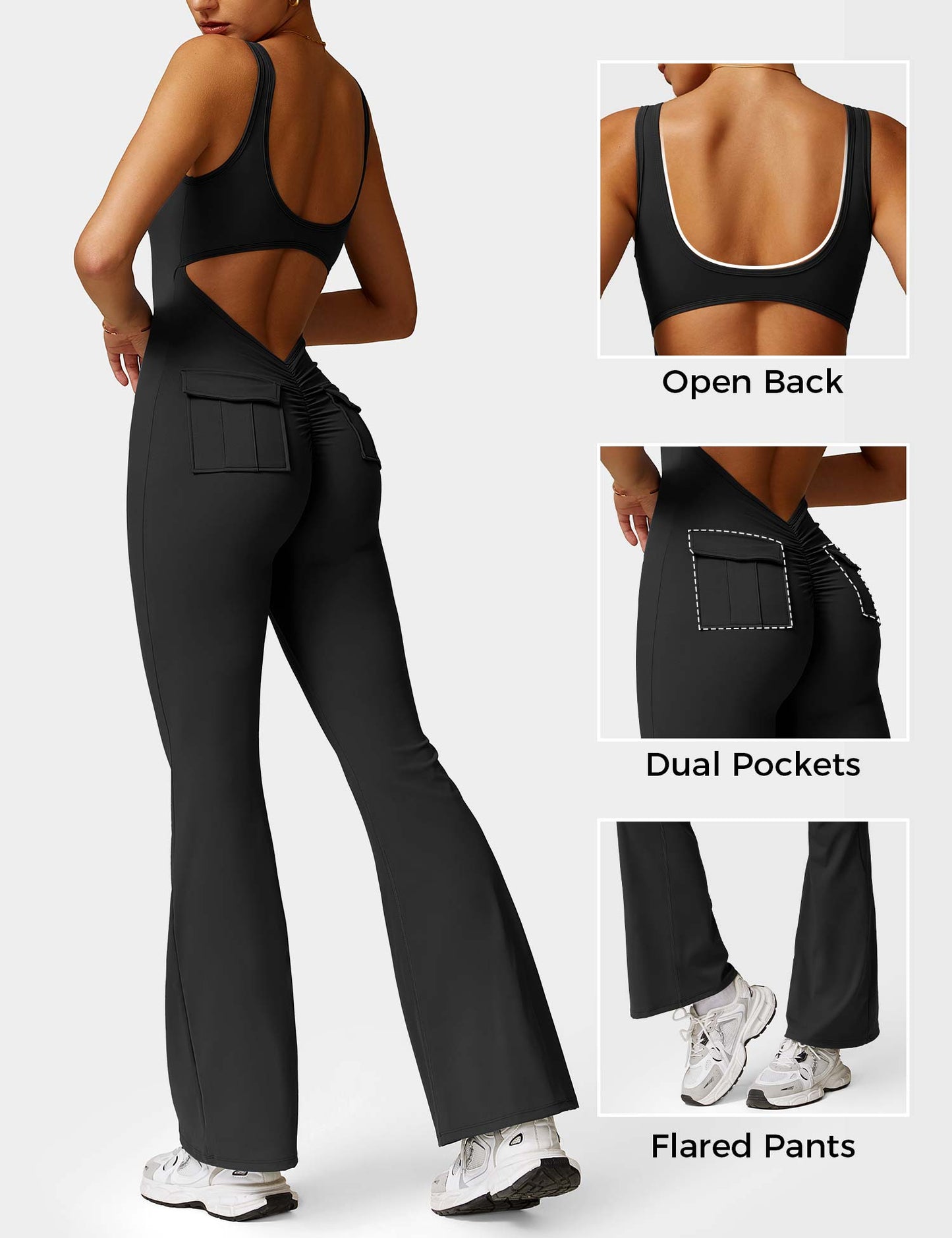 Tebeary V-Back Jumpsuit with Pockets