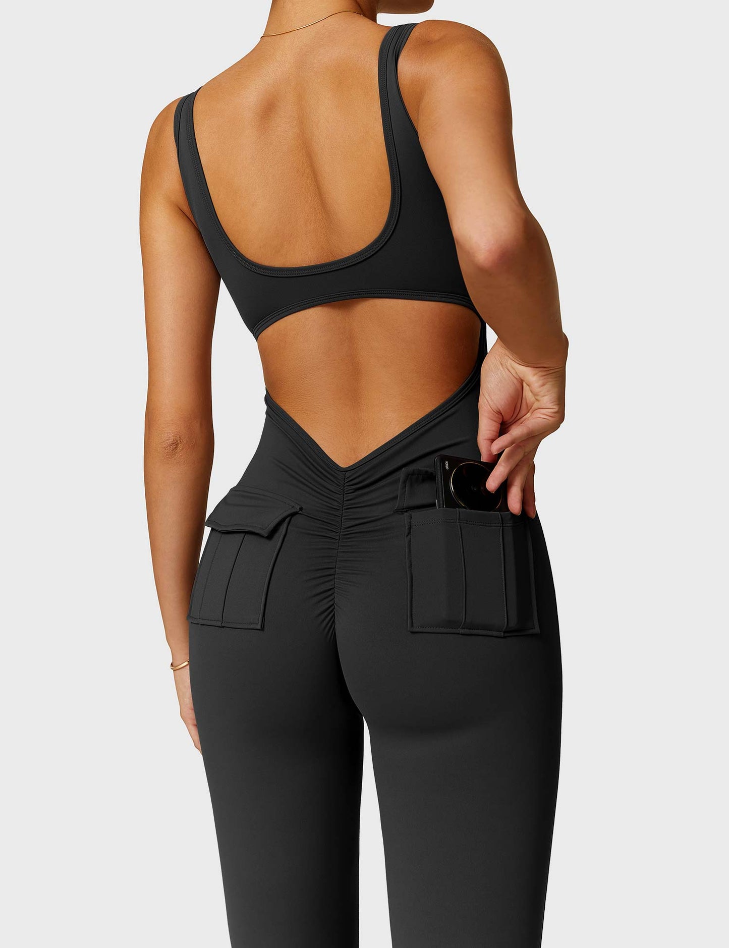 Tebeary V-Back Jumpsuit with Pockets