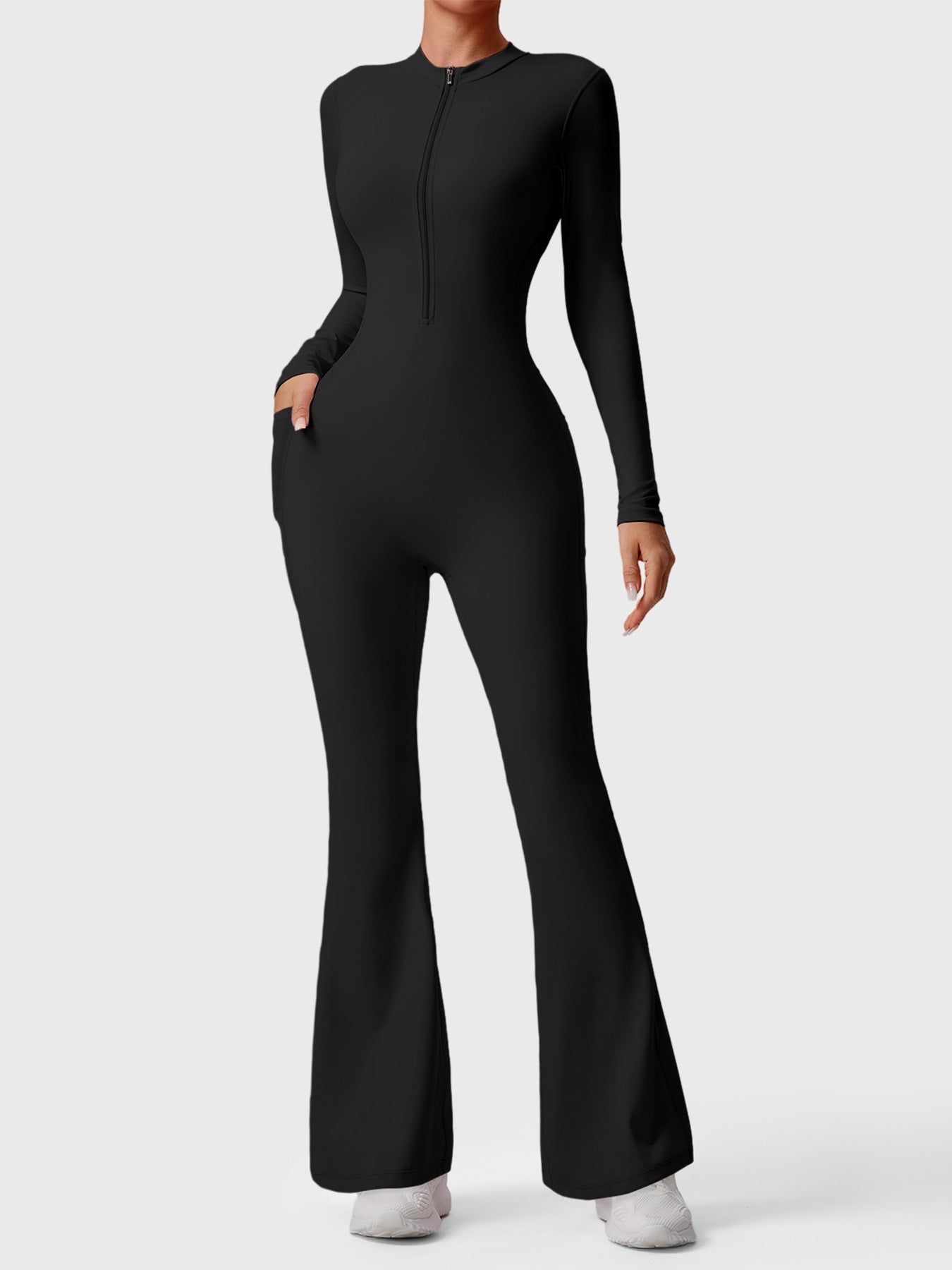 Tebeary Hope Long Sleeve Zipper Flared Jumpsuit