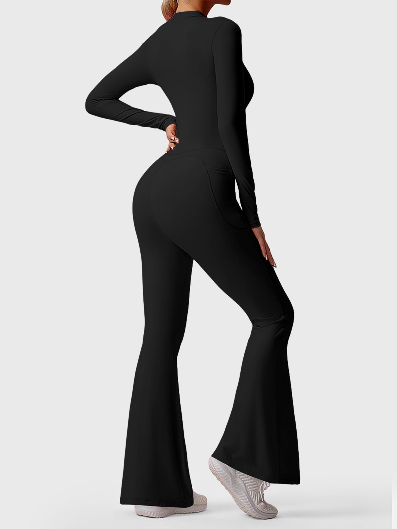 Tebeary Hope Long Sleeve Zipper Flared Jumpsuit