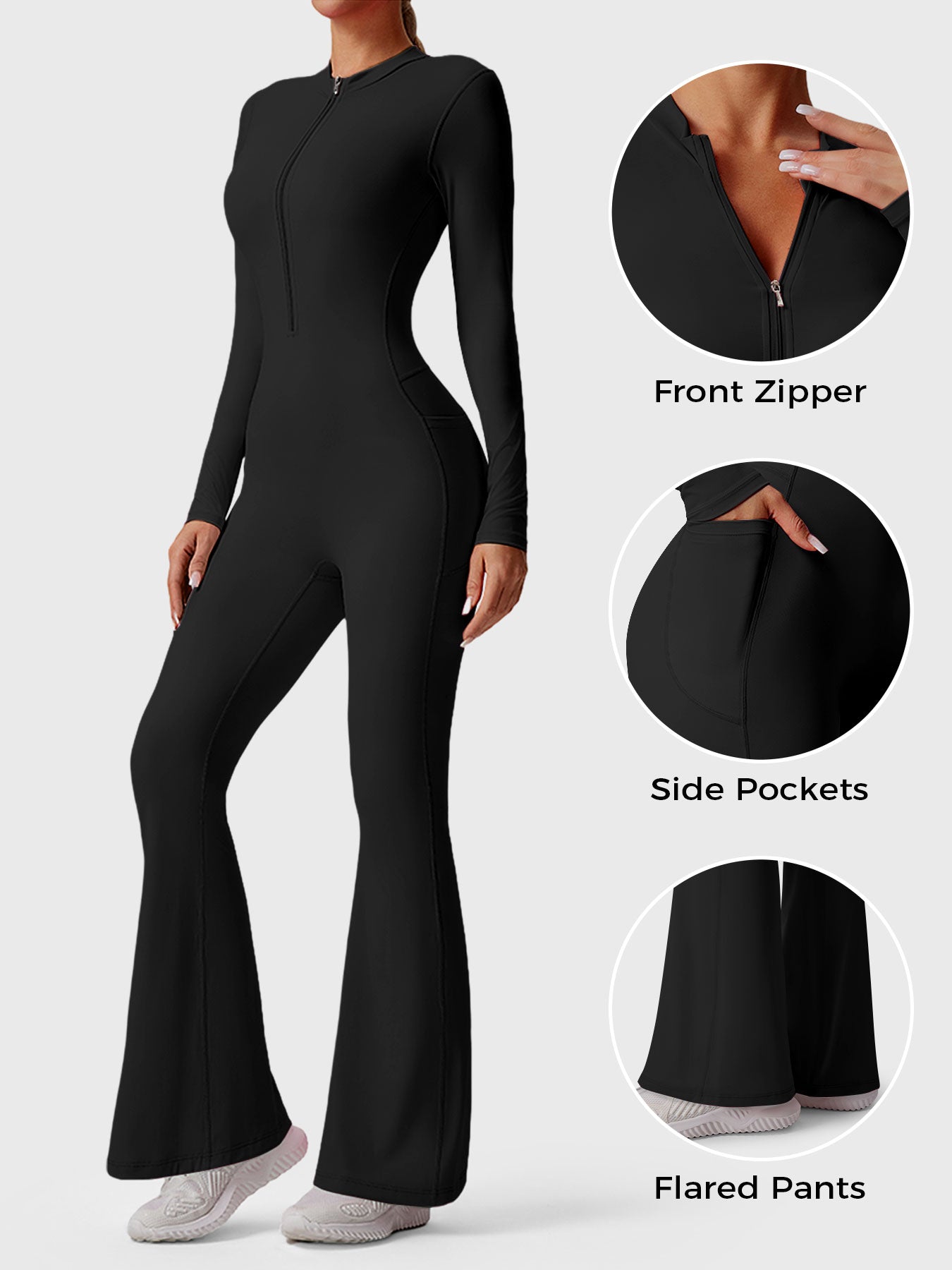 Tebeary Hope Long Sleeve Zipper Flared Jumpsuit