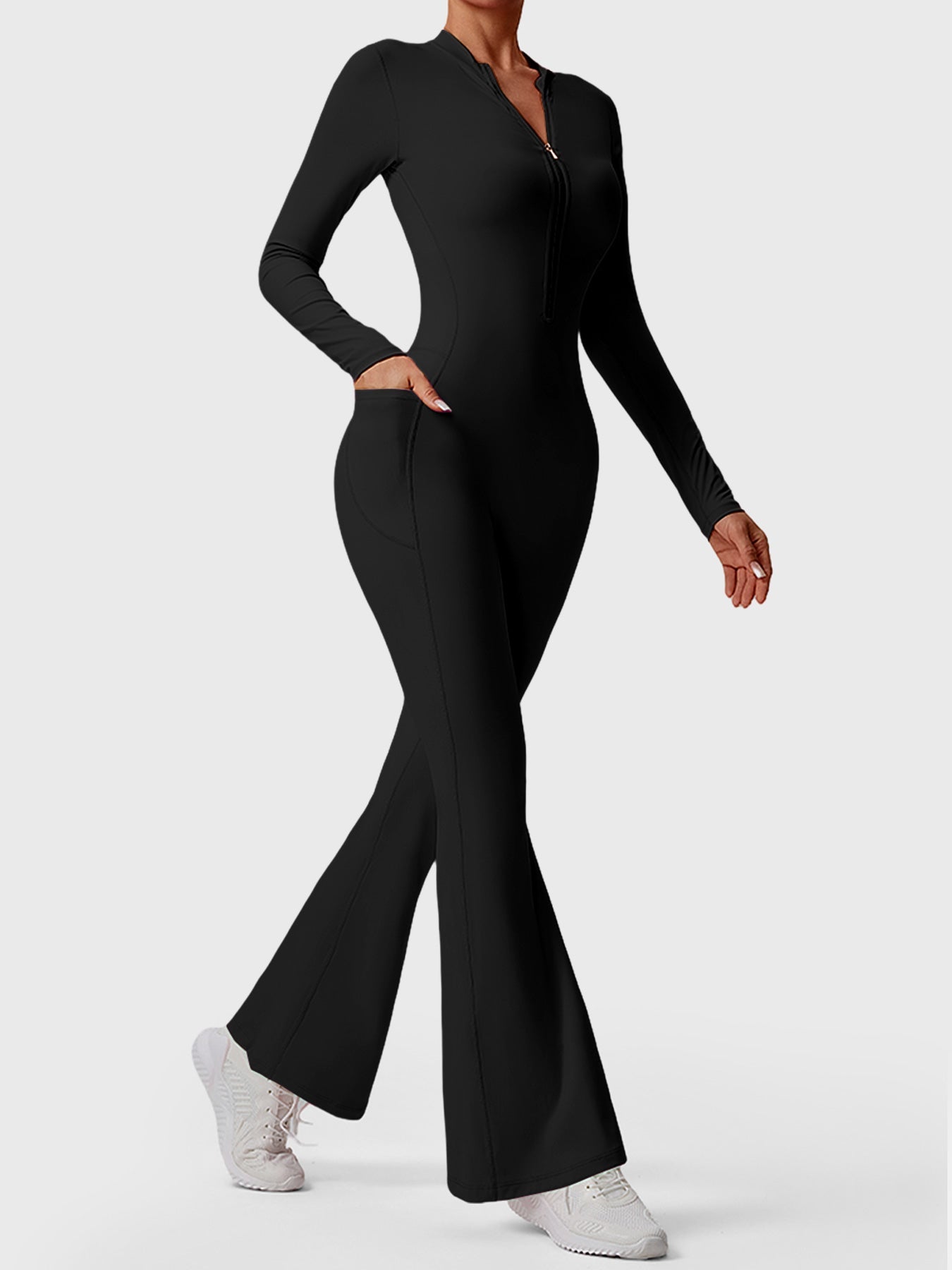 Tebeary Hope Long Sleeve Zipper Flared Jumpsuit