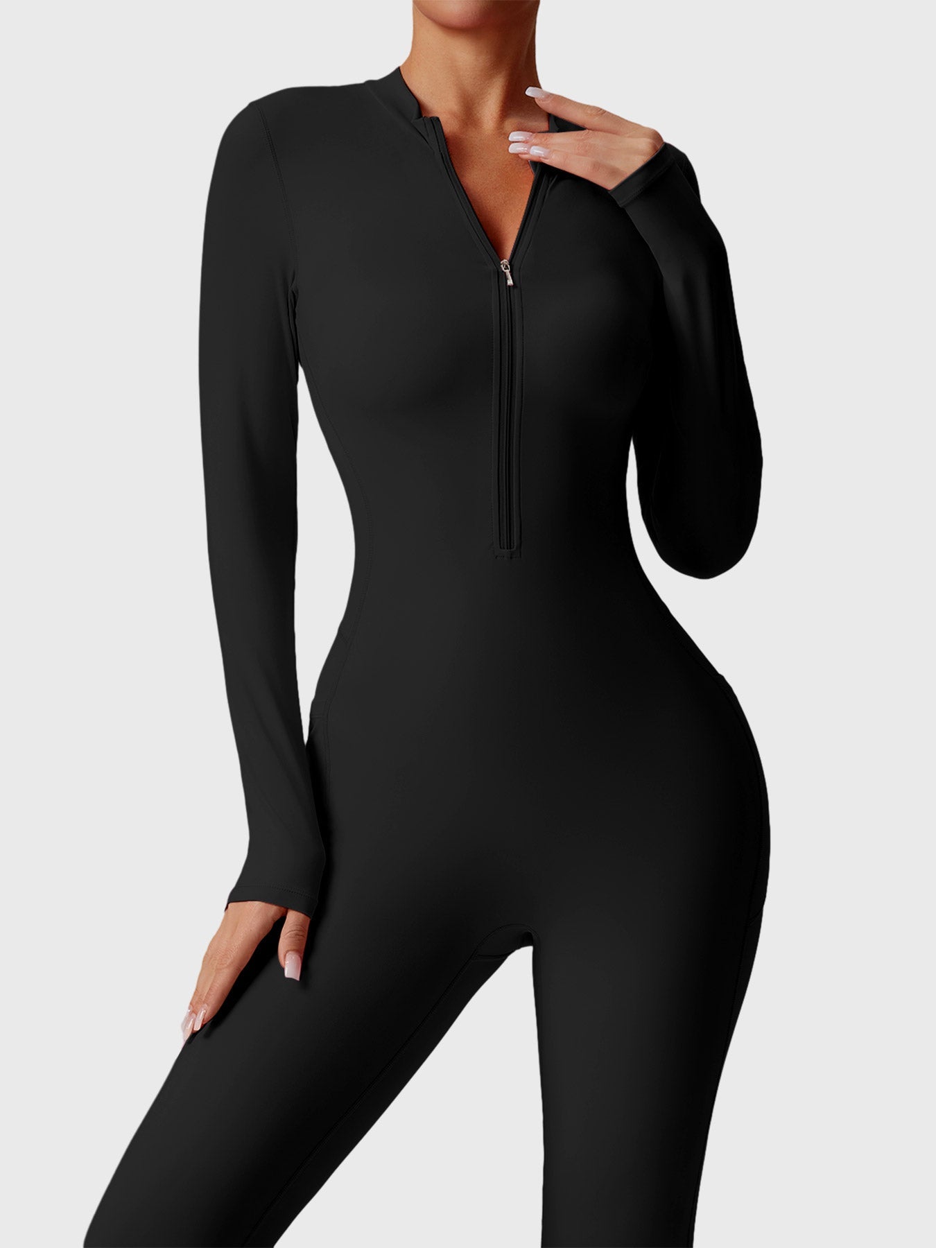 Tebeary Hope Long Sleeve Zipper Flared Jumpsuit