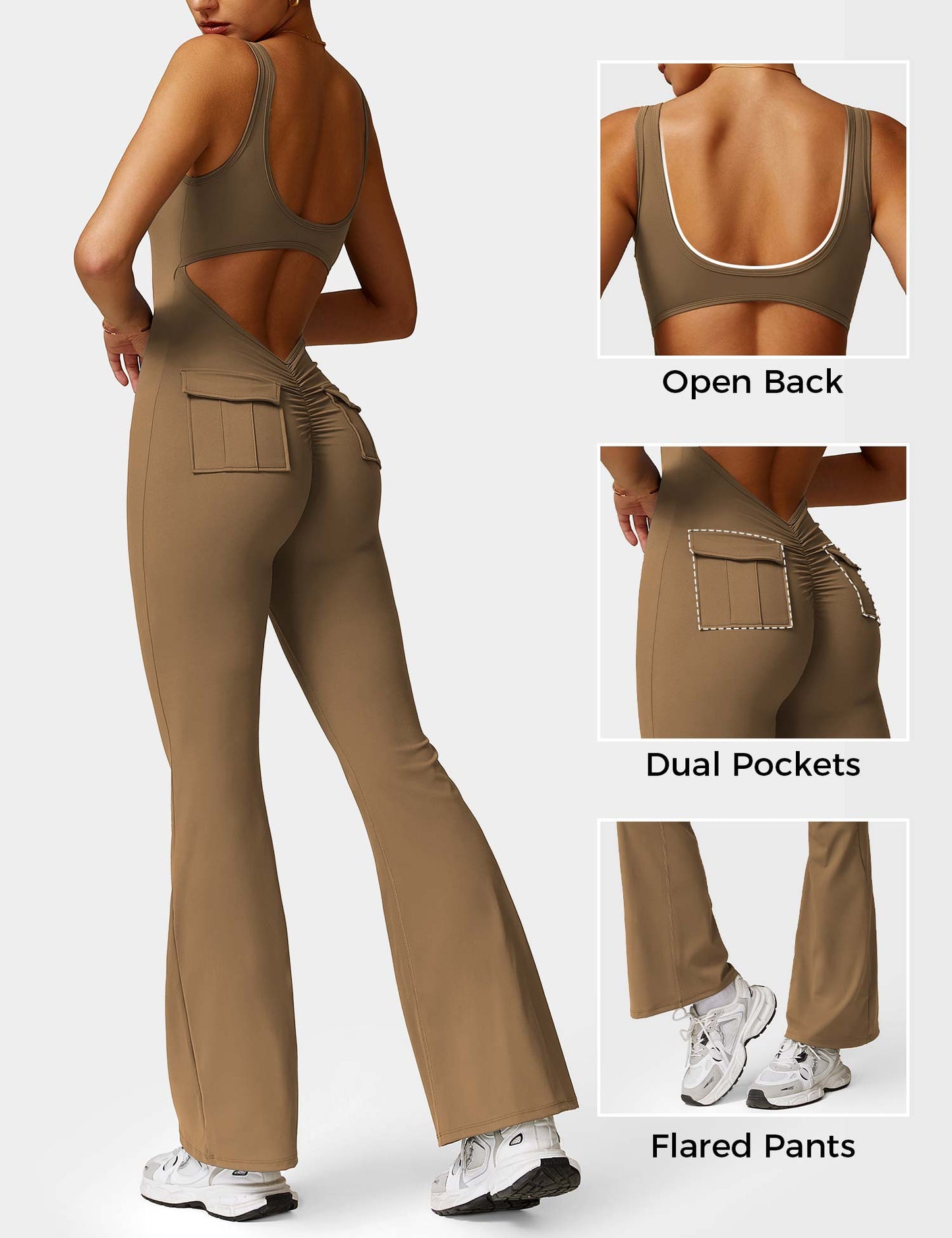 Tebeary V-Back Jumpsuit with Pockets