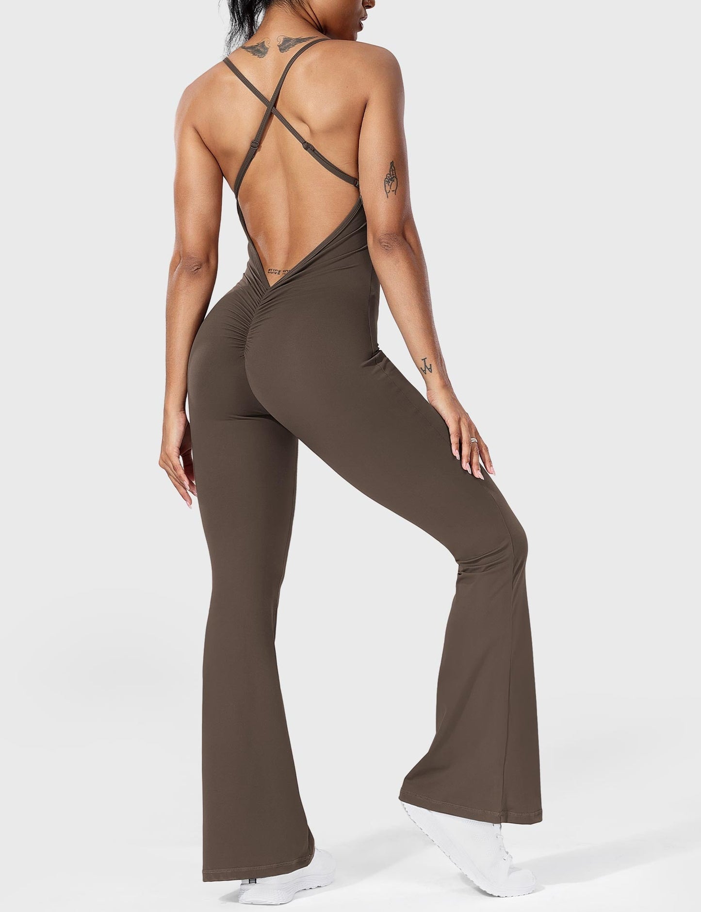 Tebeary Liza V-Back Cross Flared Jumpsuit