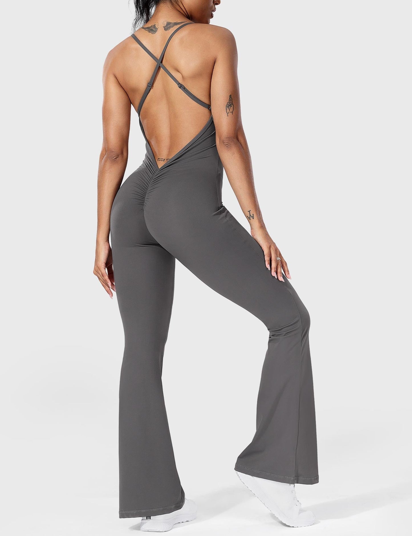Tebeary Liza V-Back Cross Flared Jumpsuit
