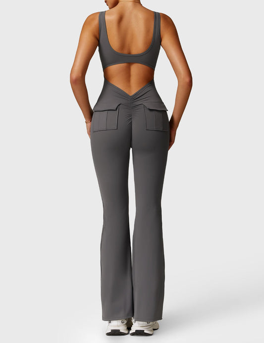 Tebeary V-Back Jumpsuit with Pockets