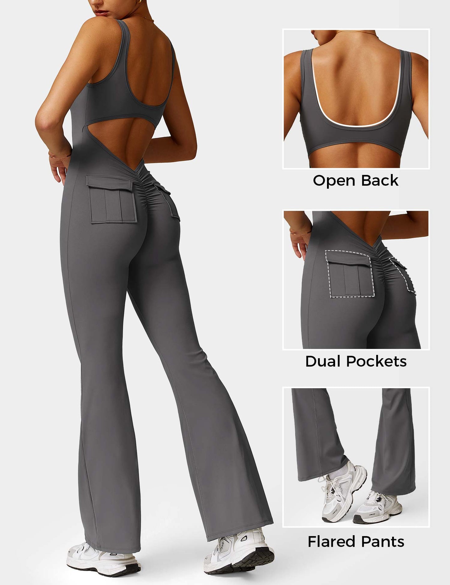 Tebeary V-Back Jumpsuit with Pockets