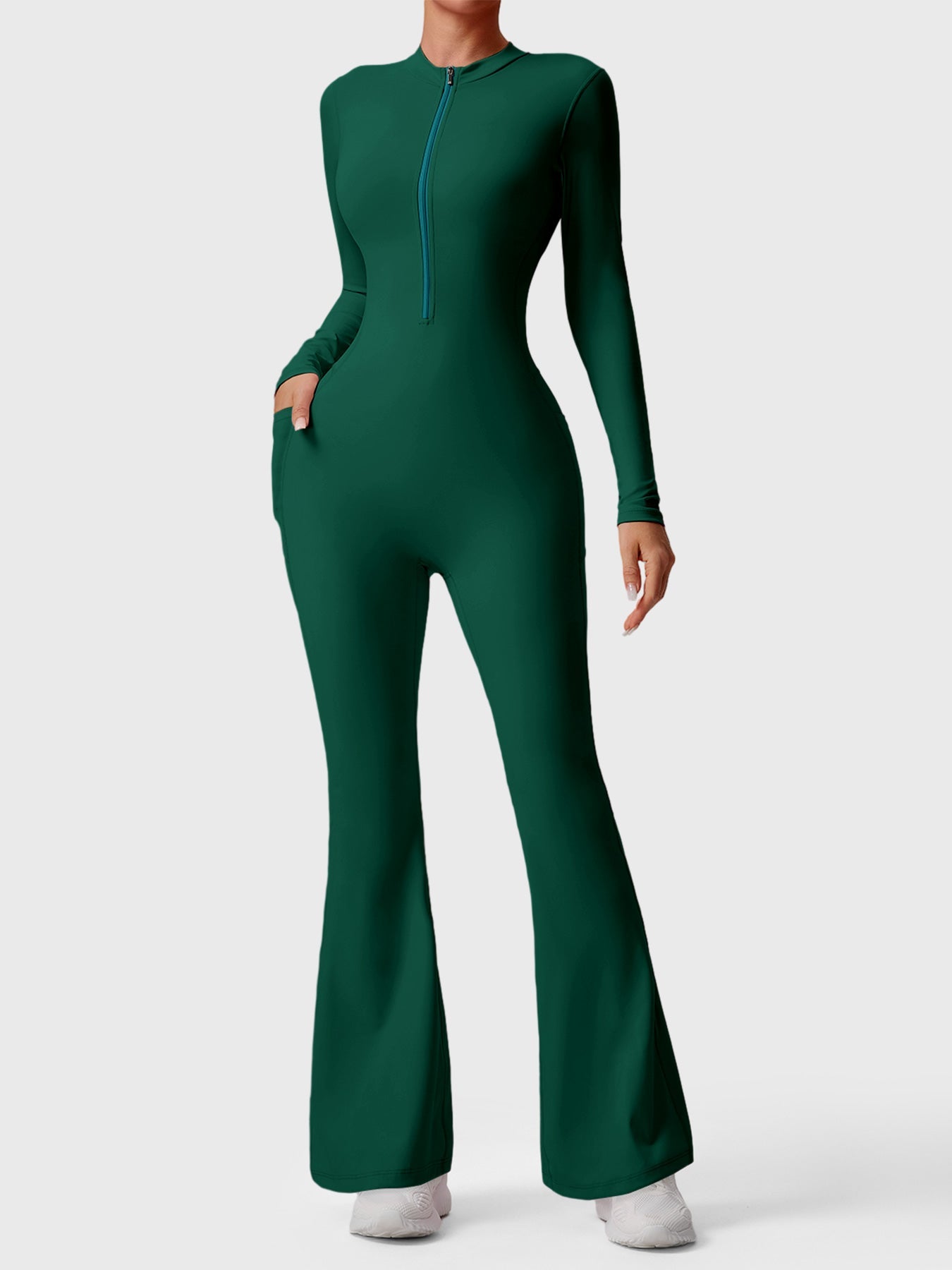 Tebeary Hope Long Sleeve Zipper Flared Jumpsuit