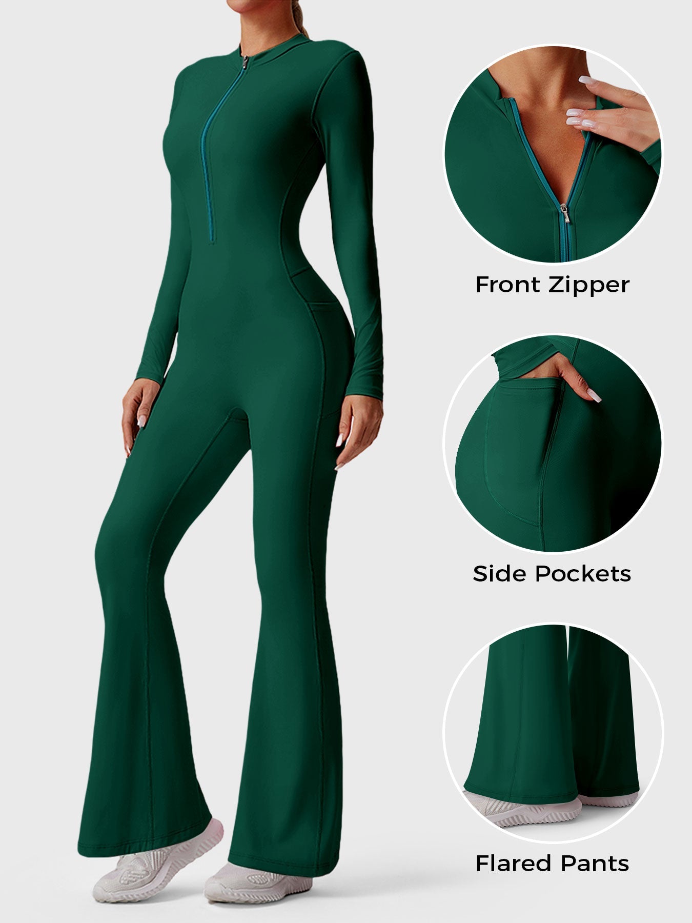 Tebeary Hope Long Sleeve Zipper Flared Jumpsuit