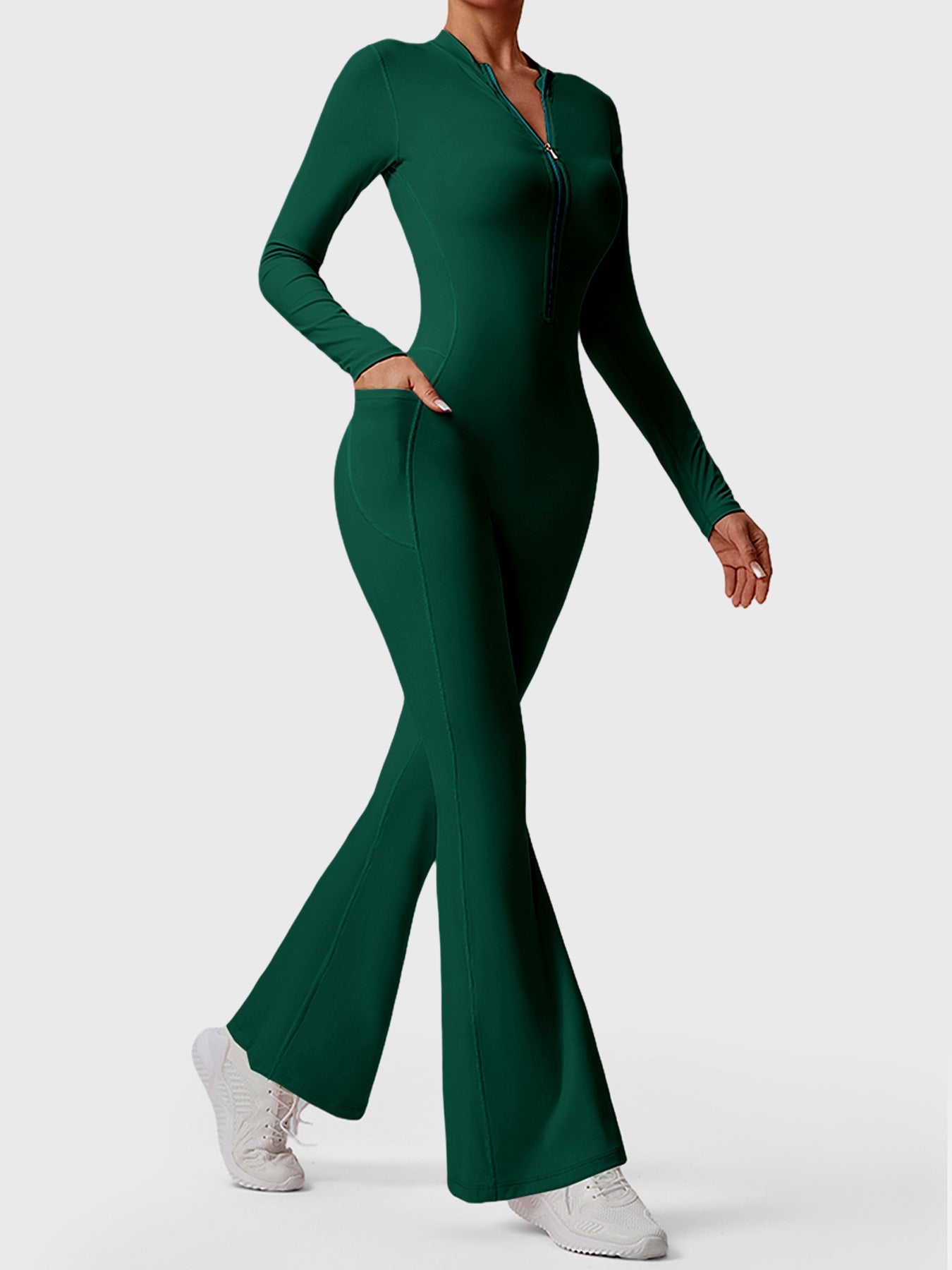Tebeary Hope Long Sleeve Zipper Flared Jumpsuit