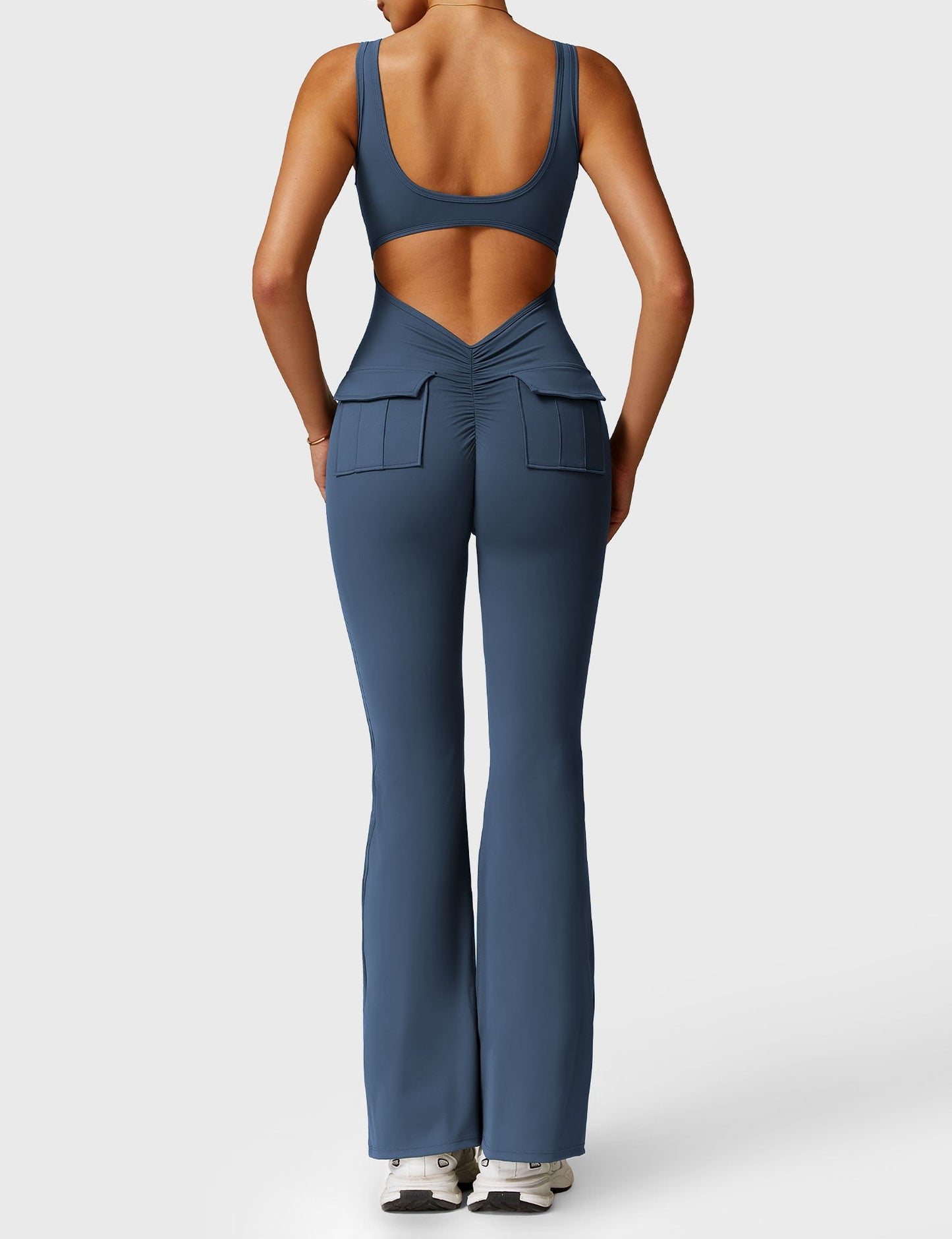 Tebeary V-Back Jumpsuit with Pockets