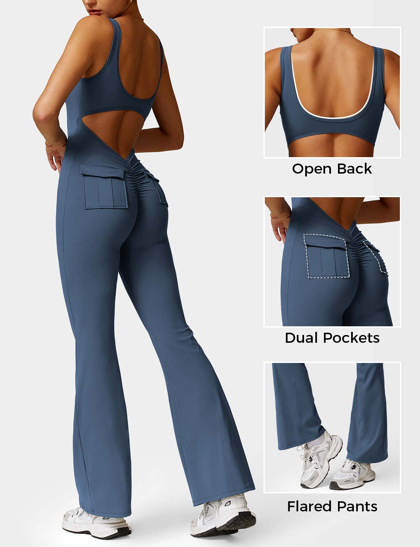 Tebeary V-Back Jumpsuit with Pockets