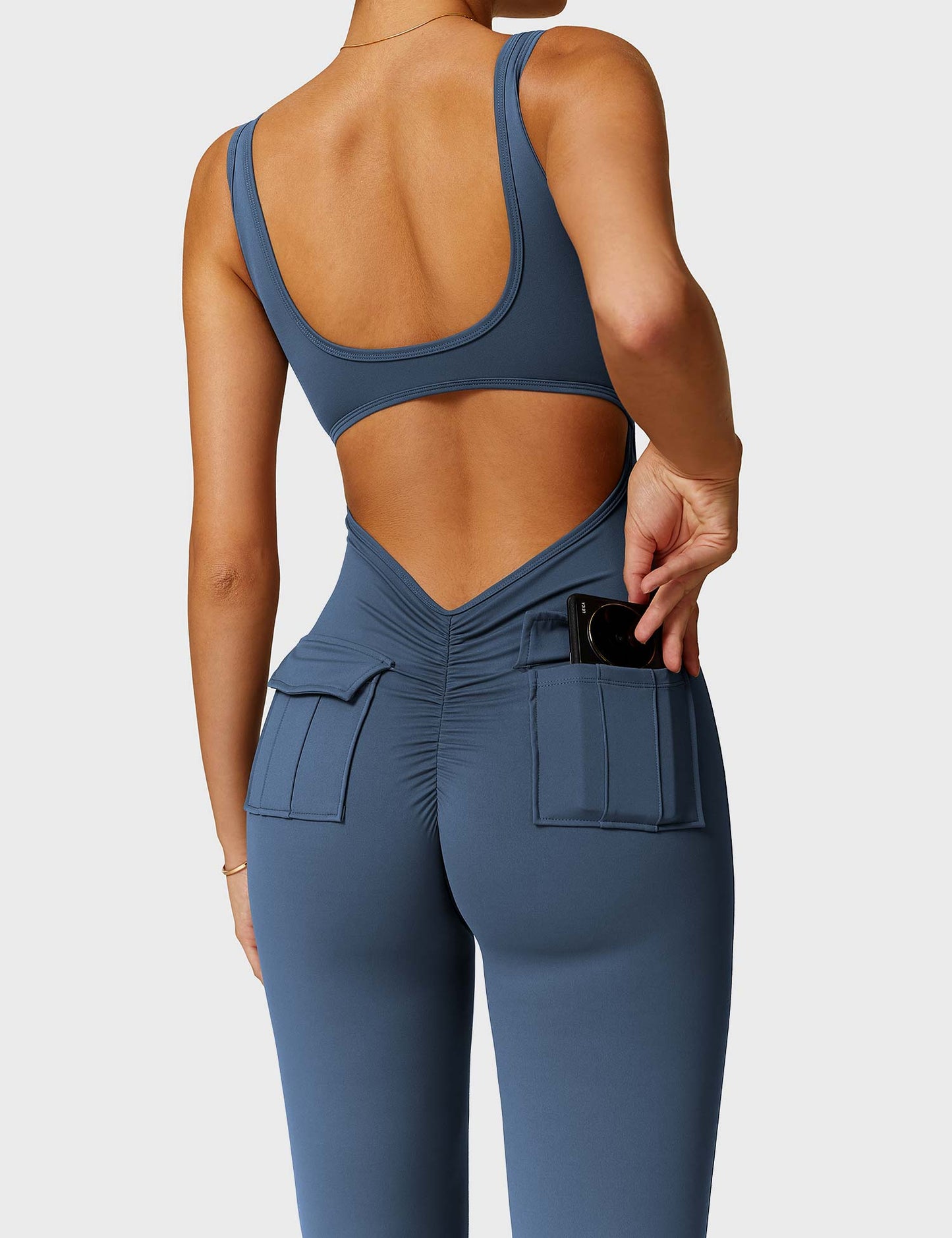 Tebeary V-Back Jumpsuit with Pockets