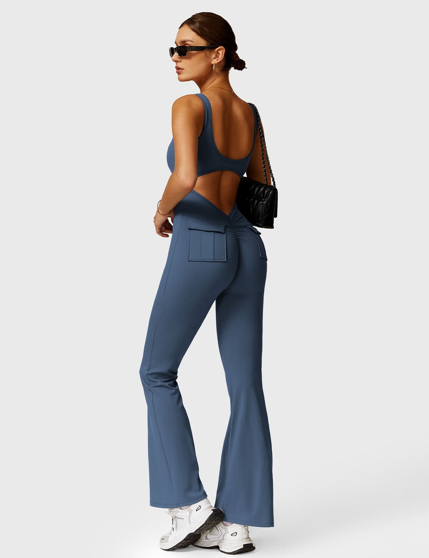 Tebeary V-Back Jumpsuit with Pockets