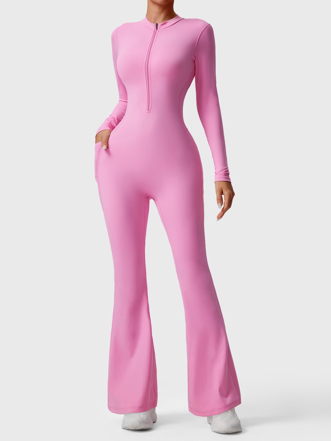 Tebeary Hope Long Sleeve Zipper Flared Jumpsuit
