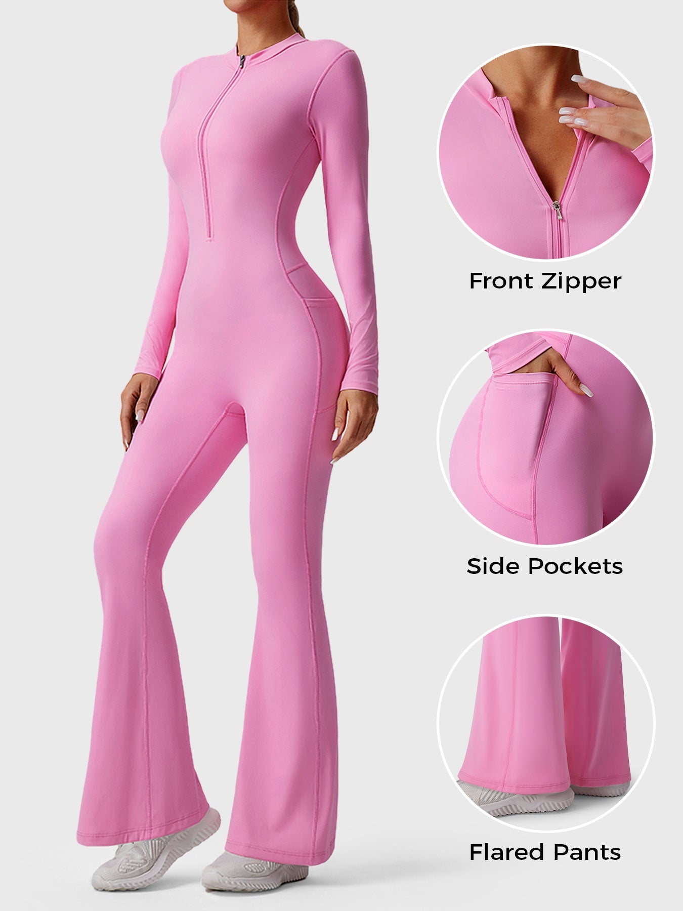 Tebeary Hope Long Sleeve Zipper Flared Jumpsuit