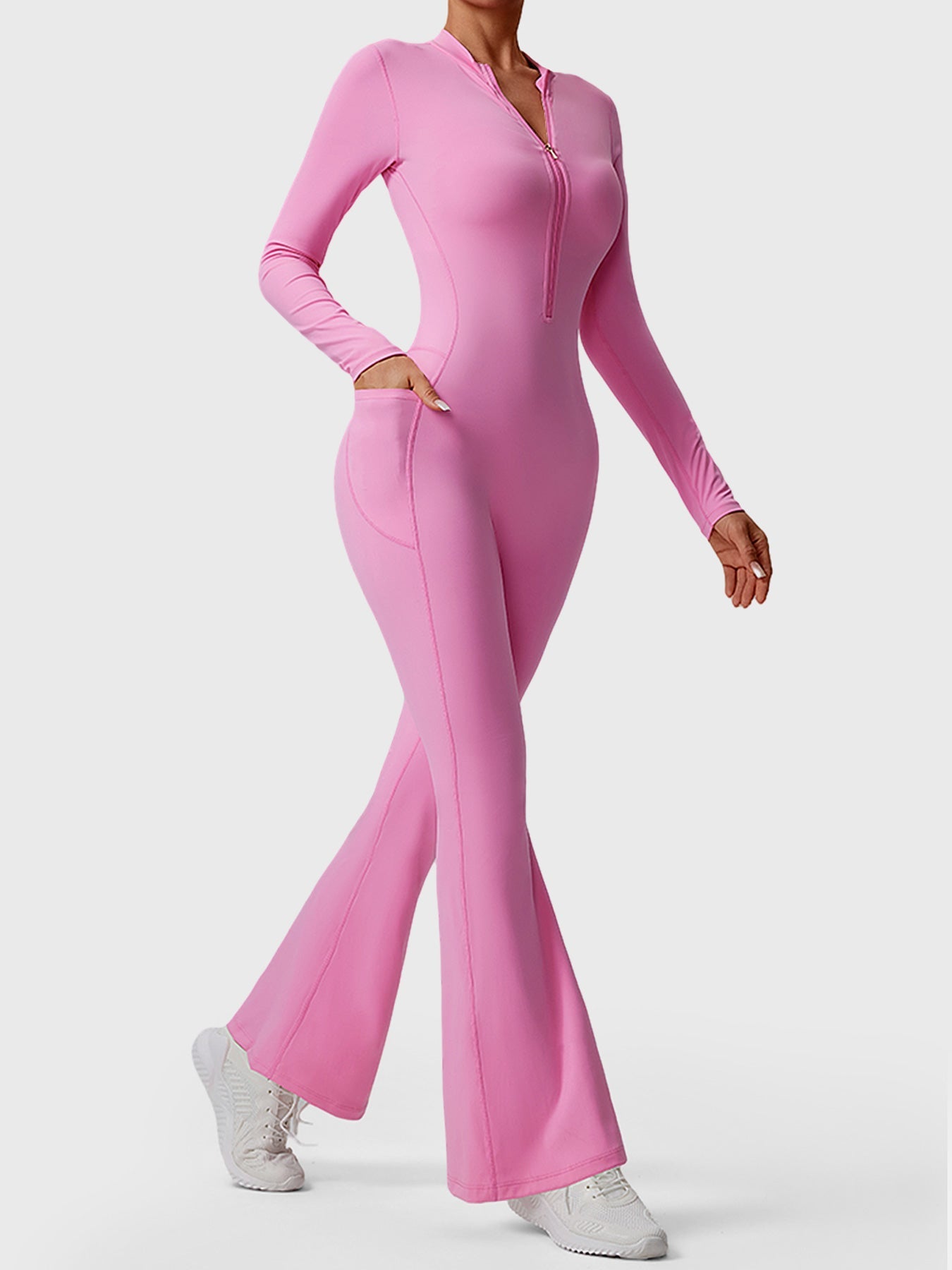 Tebeary Hope Long Sleeve Zipper Flared Jumpsuit