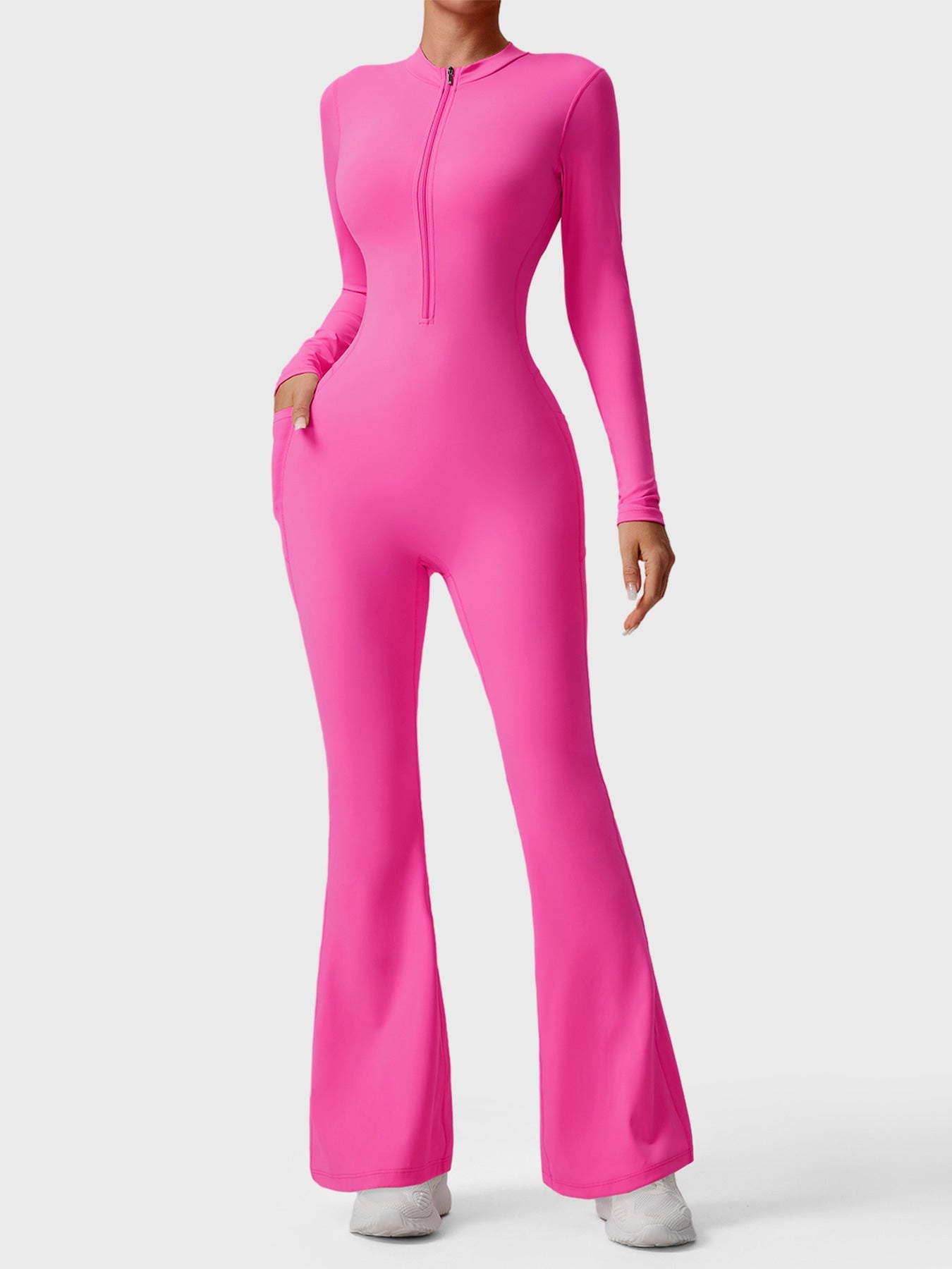 Tebeary Hope Long Sleeve Zipper Flared Jumpsuit