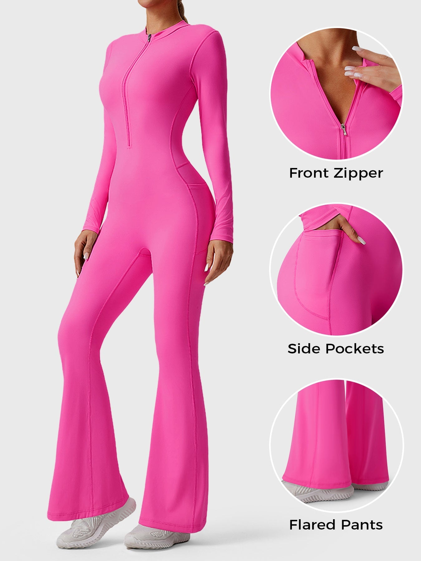 Tebeary Hope Long Sleeve Zipper Flared Jumpsuit