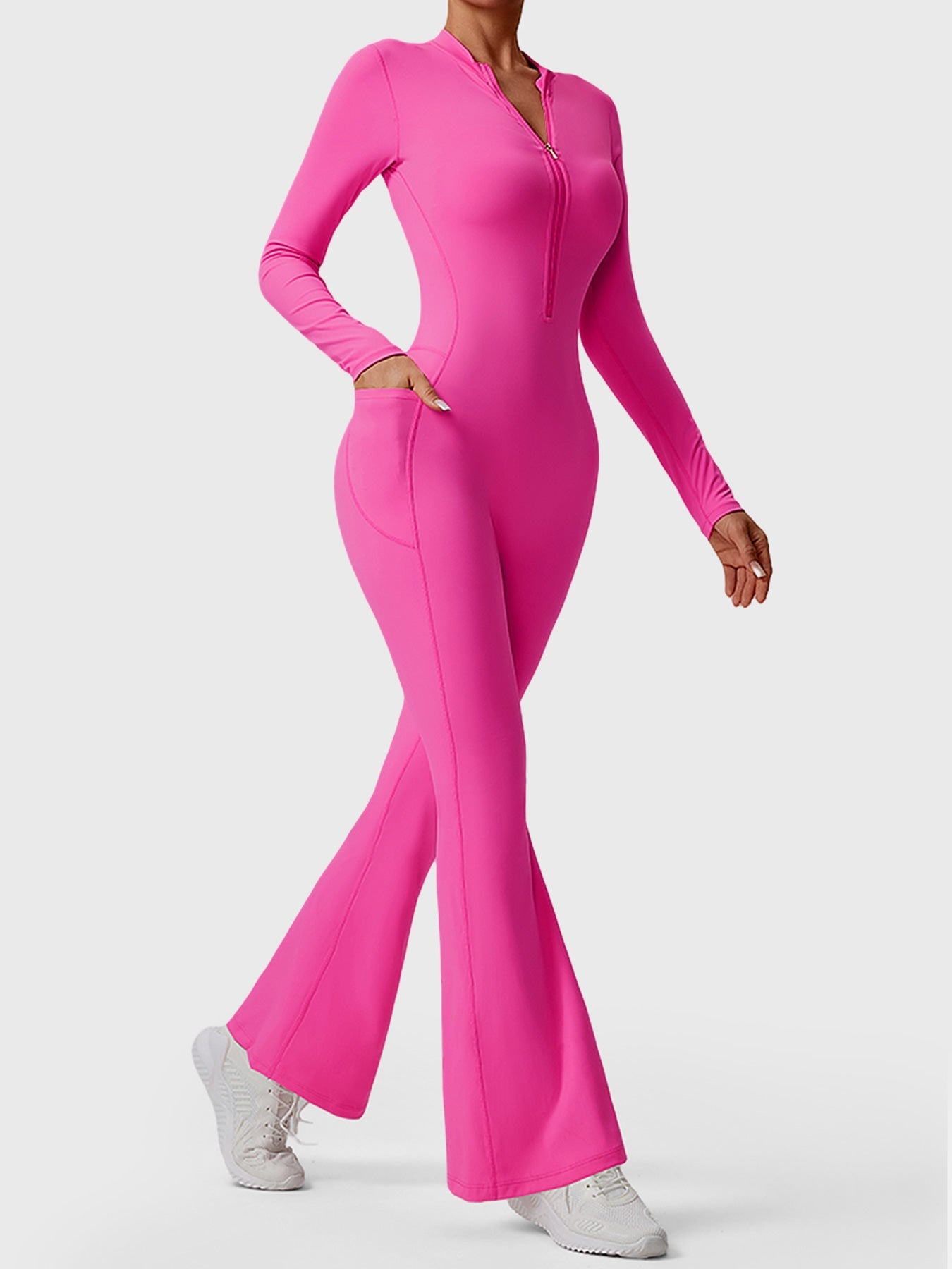 Tebeary Hope Long Sleeve Zipper Flared Jumpsuit