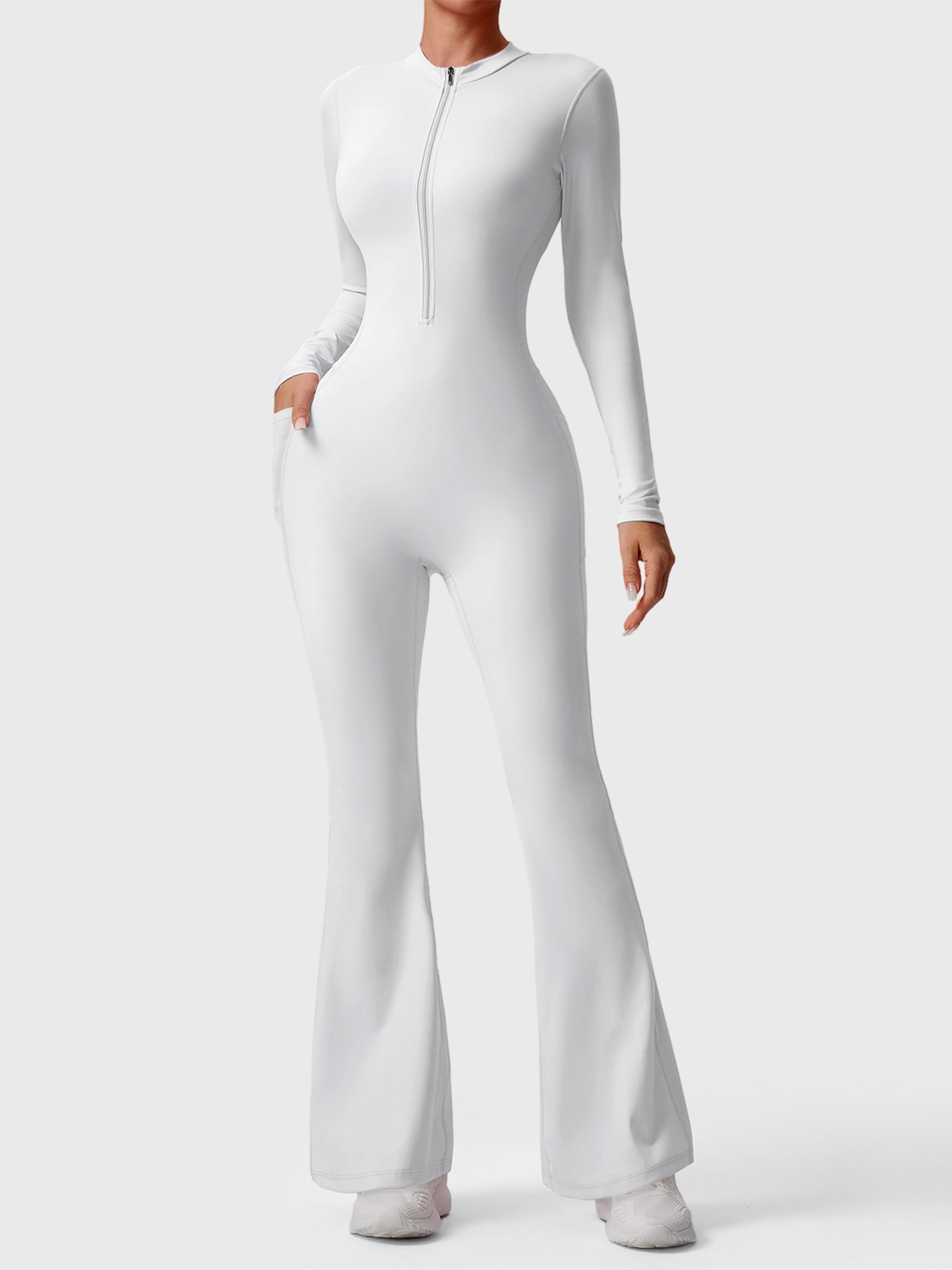 Tebeary Hope Long Sleeve Zipper Flared Jumpsuit