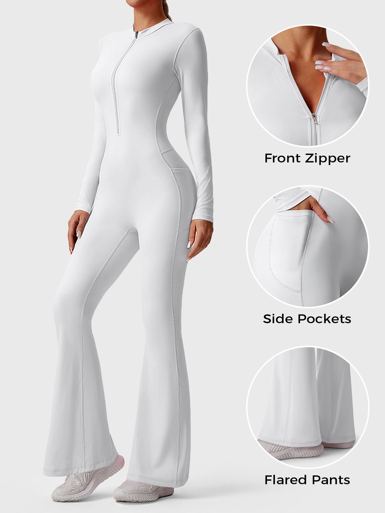 Tebeary Hope Long Sleeve Zipper Flared Jumpsuit