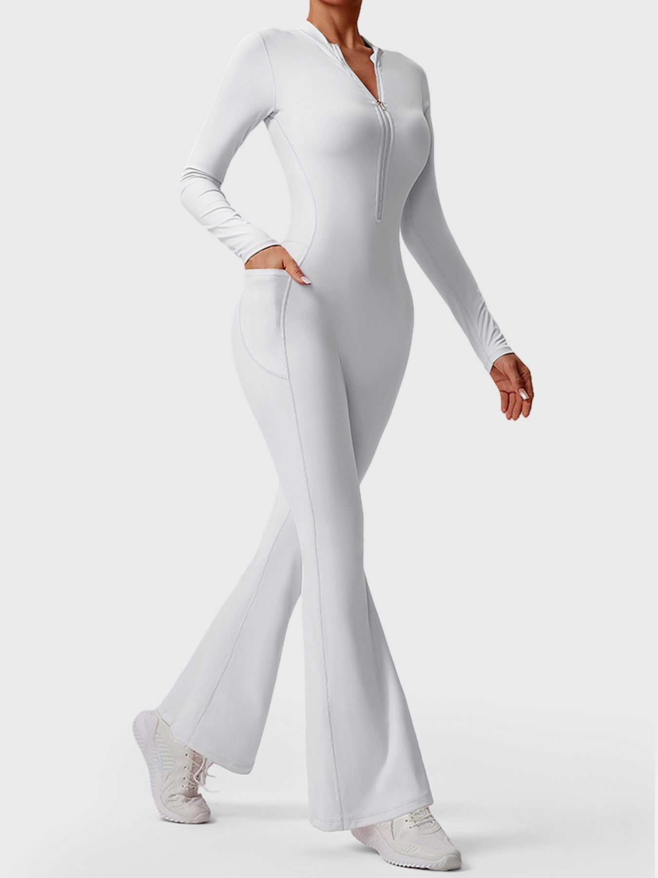 Tebeary Hope Long Sleeve Zipper Flared Jumpsuit