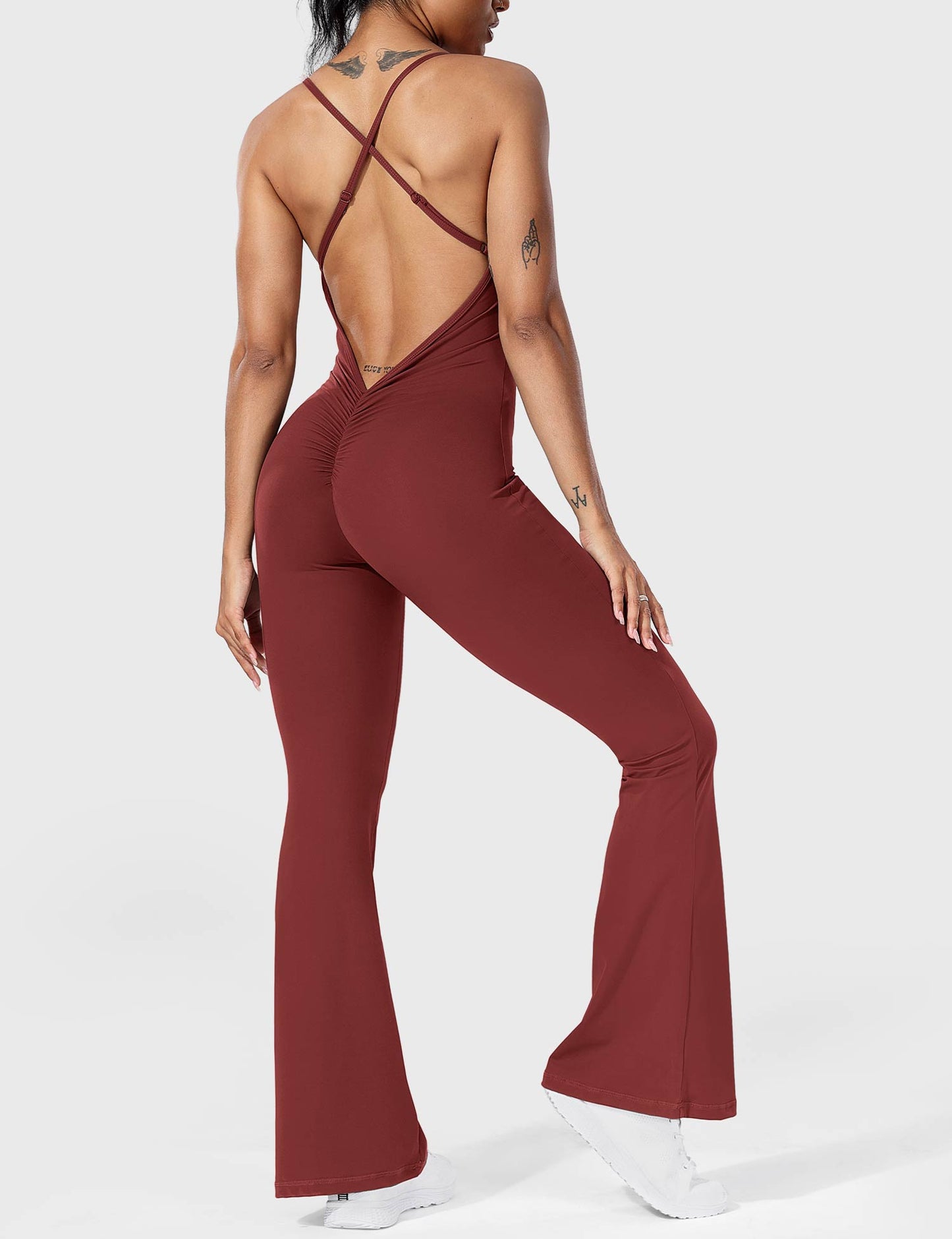 Tebeary Liza V-Back Cross Flared Jumpsuit