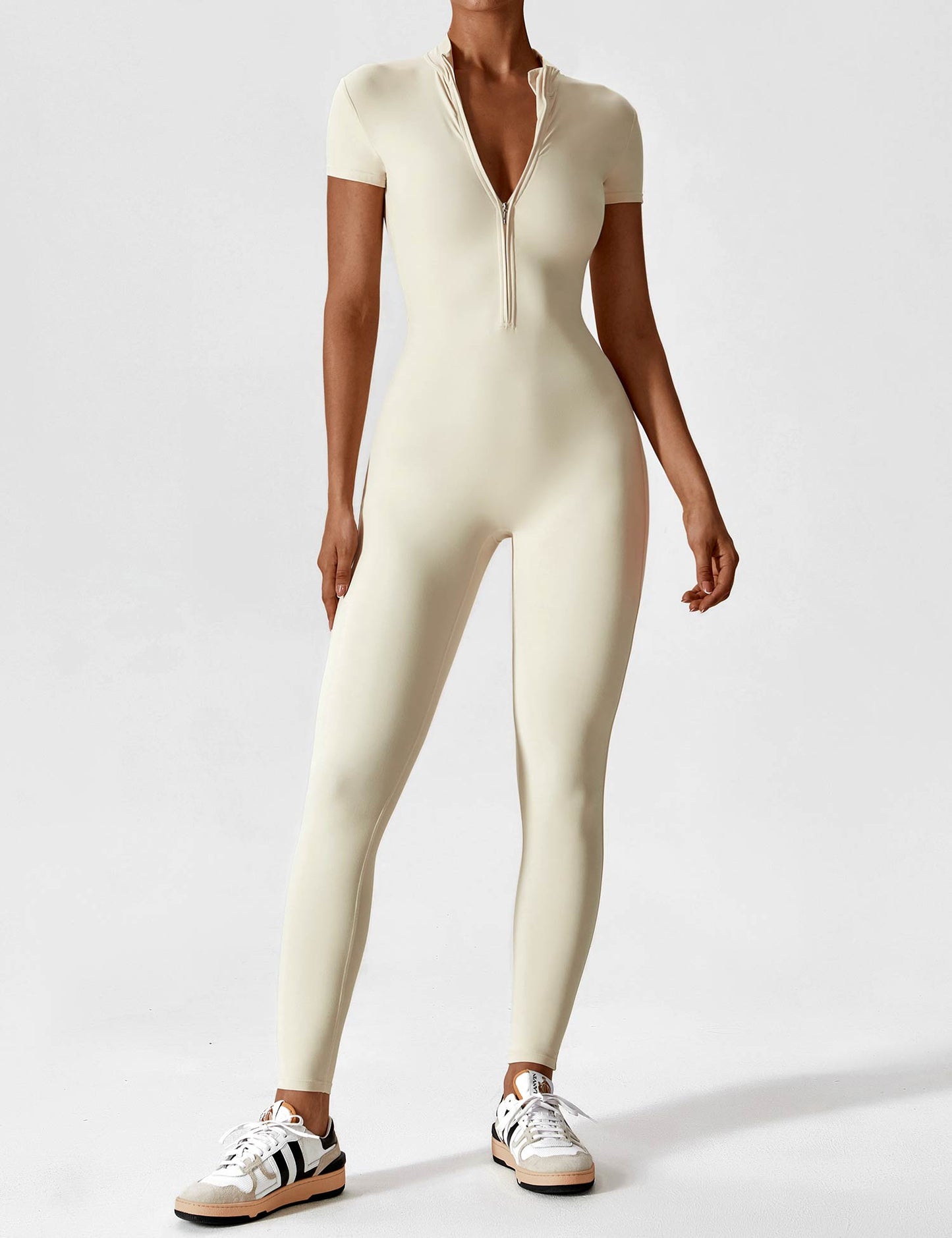 Tebeary Short Sleeve Zipper Jumpsuit