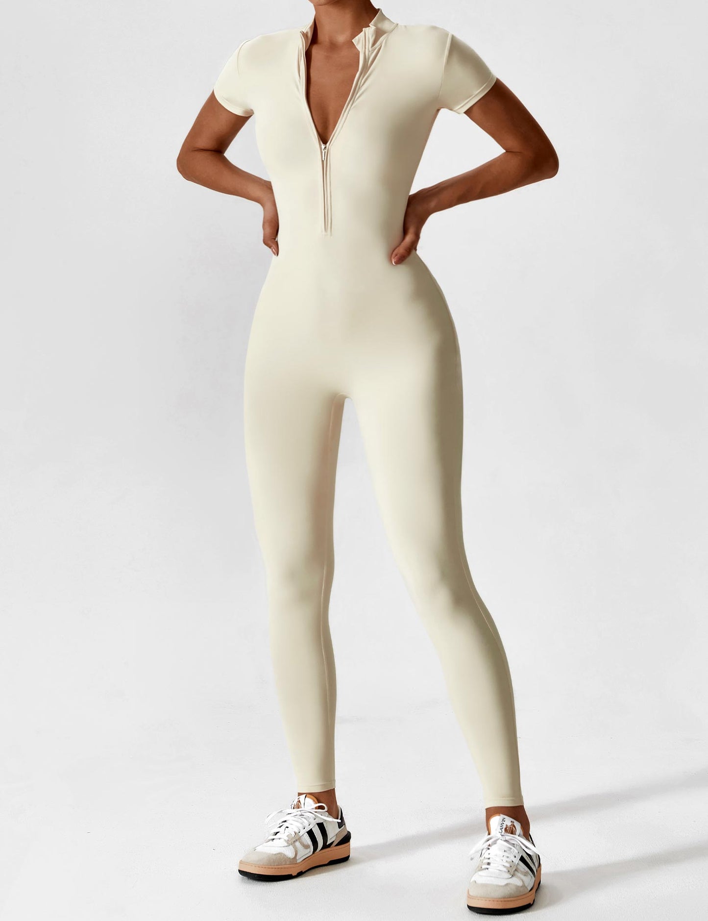 Tebeary Short Sleeve Zipper Jumpsuit