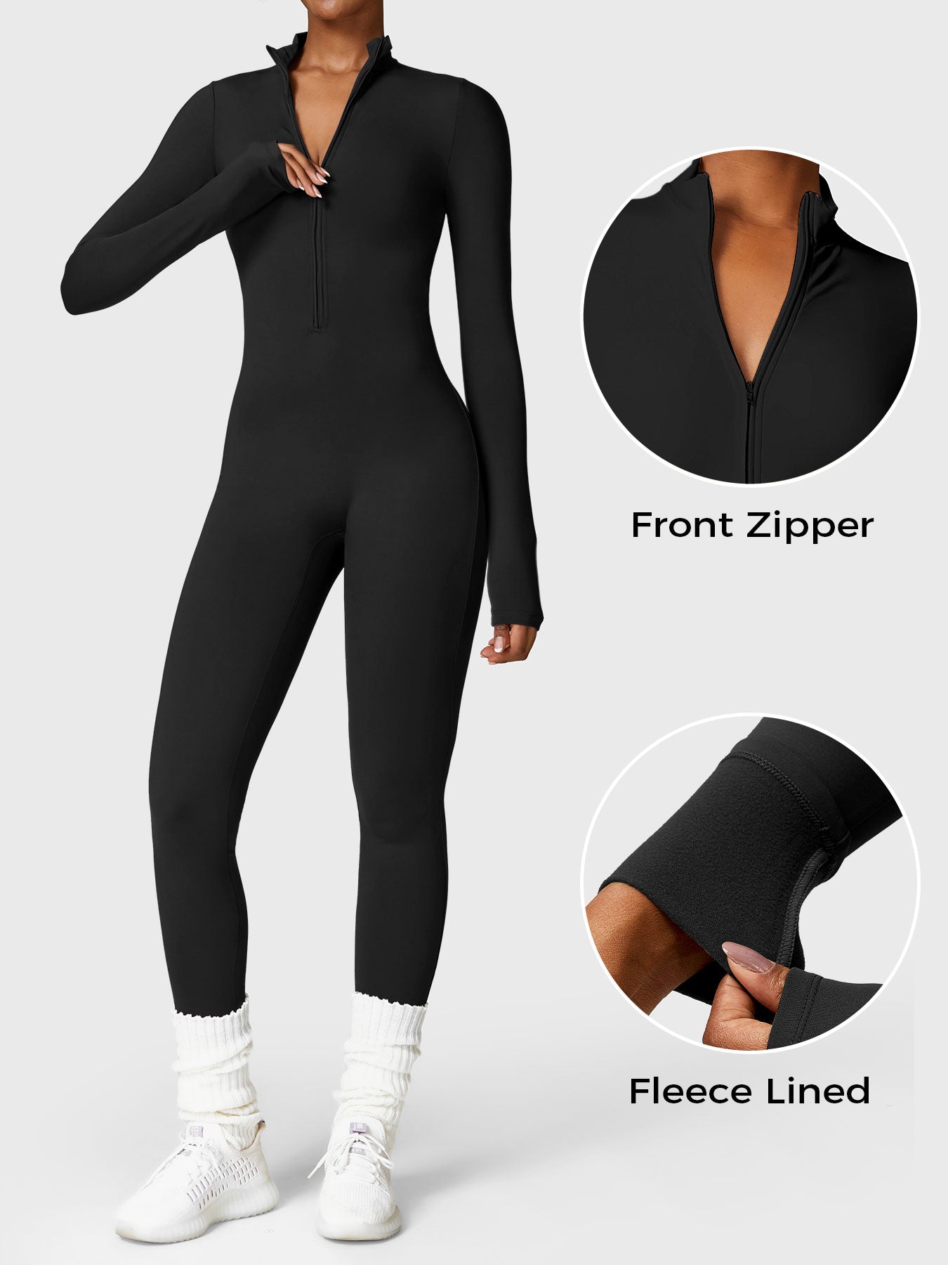 Tebeary Issa Fleece Long Sleeve Zipper Jumpsuit