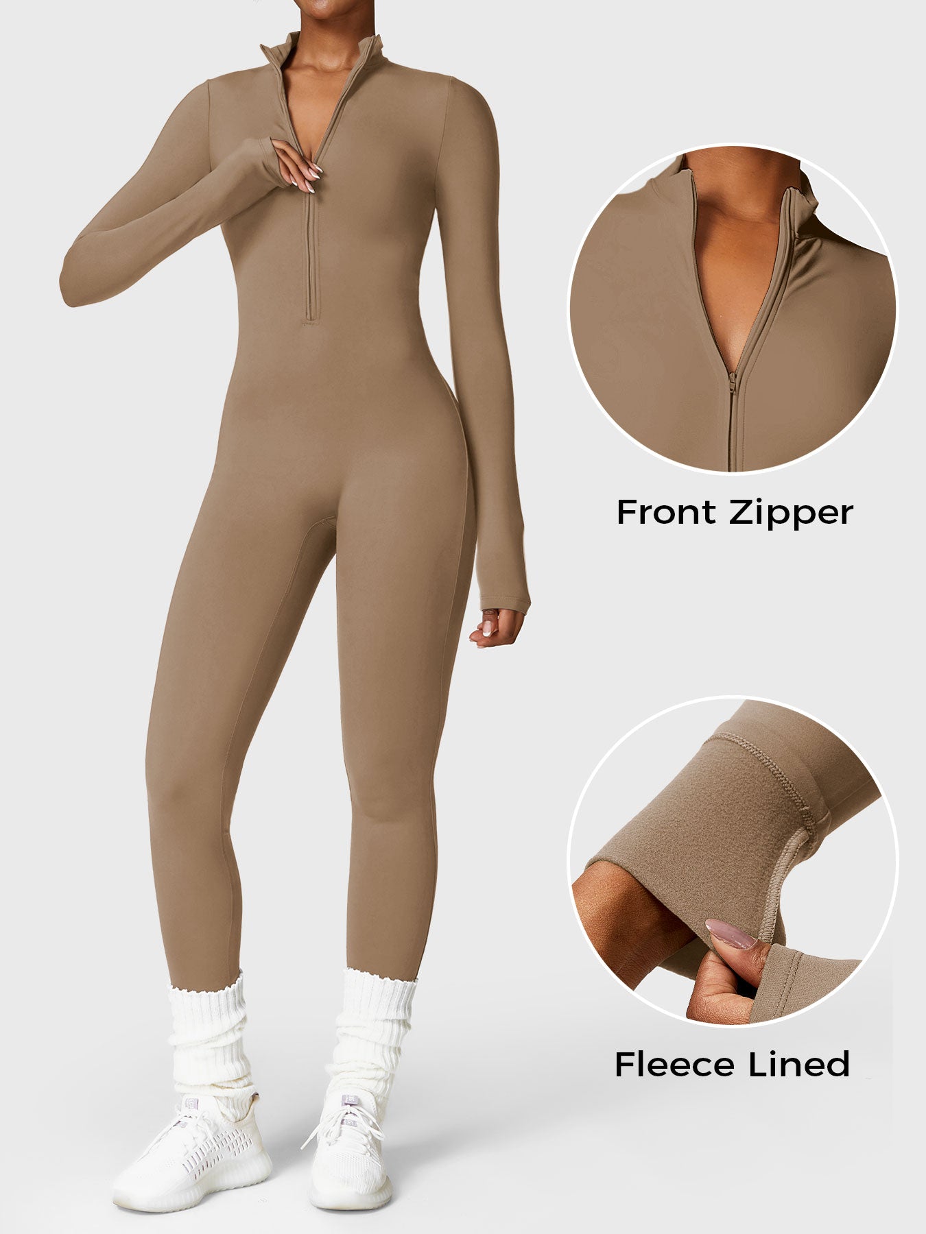 Tebeary Issa Fleece Long Sleeve Zipper Jumpsuit