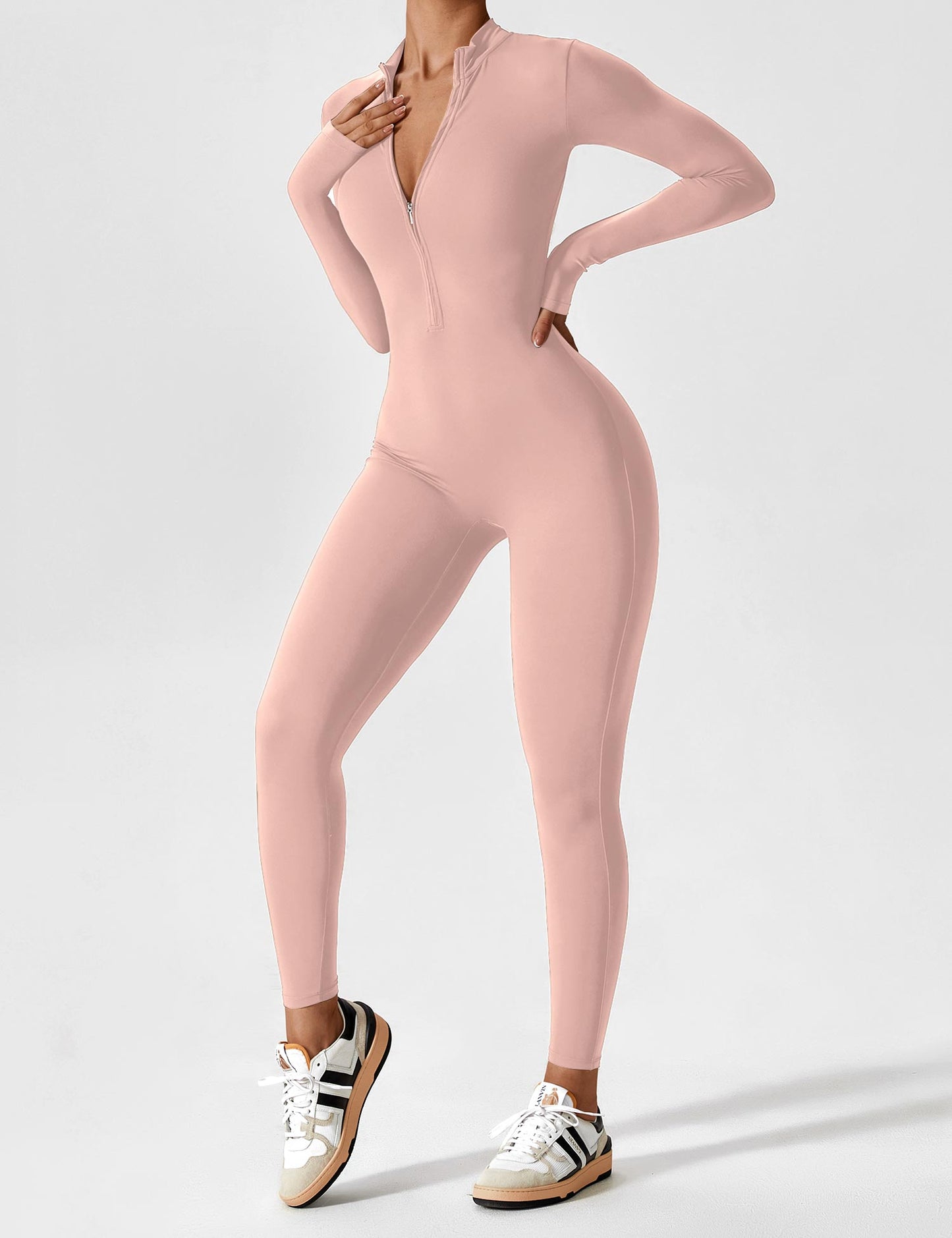 Tebeary Long Sleeve/ Short Sleeve Zipper Jumpsuit