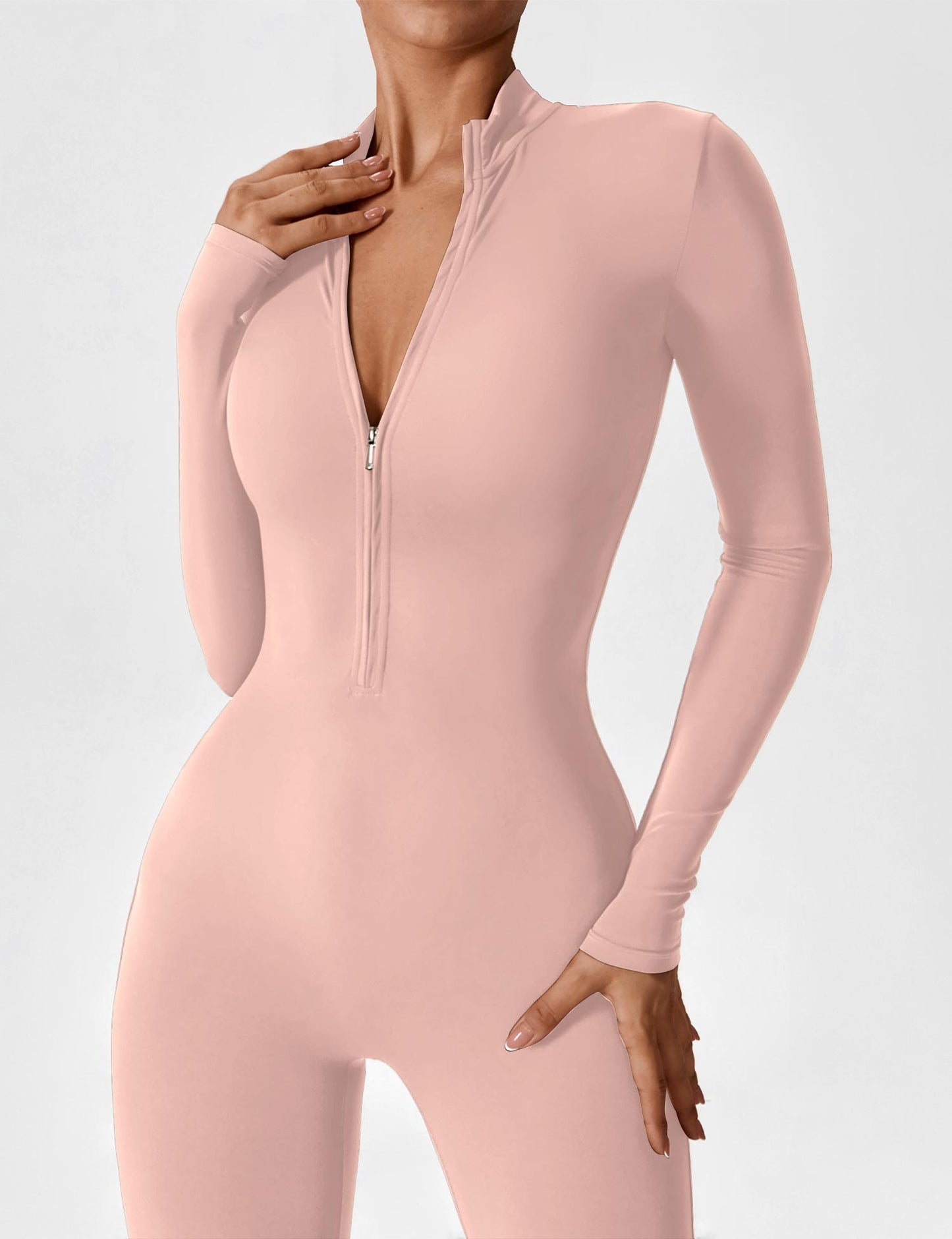 Tebeary Long Sleeve/ Short Sleeve Zipper Jumpsuit
