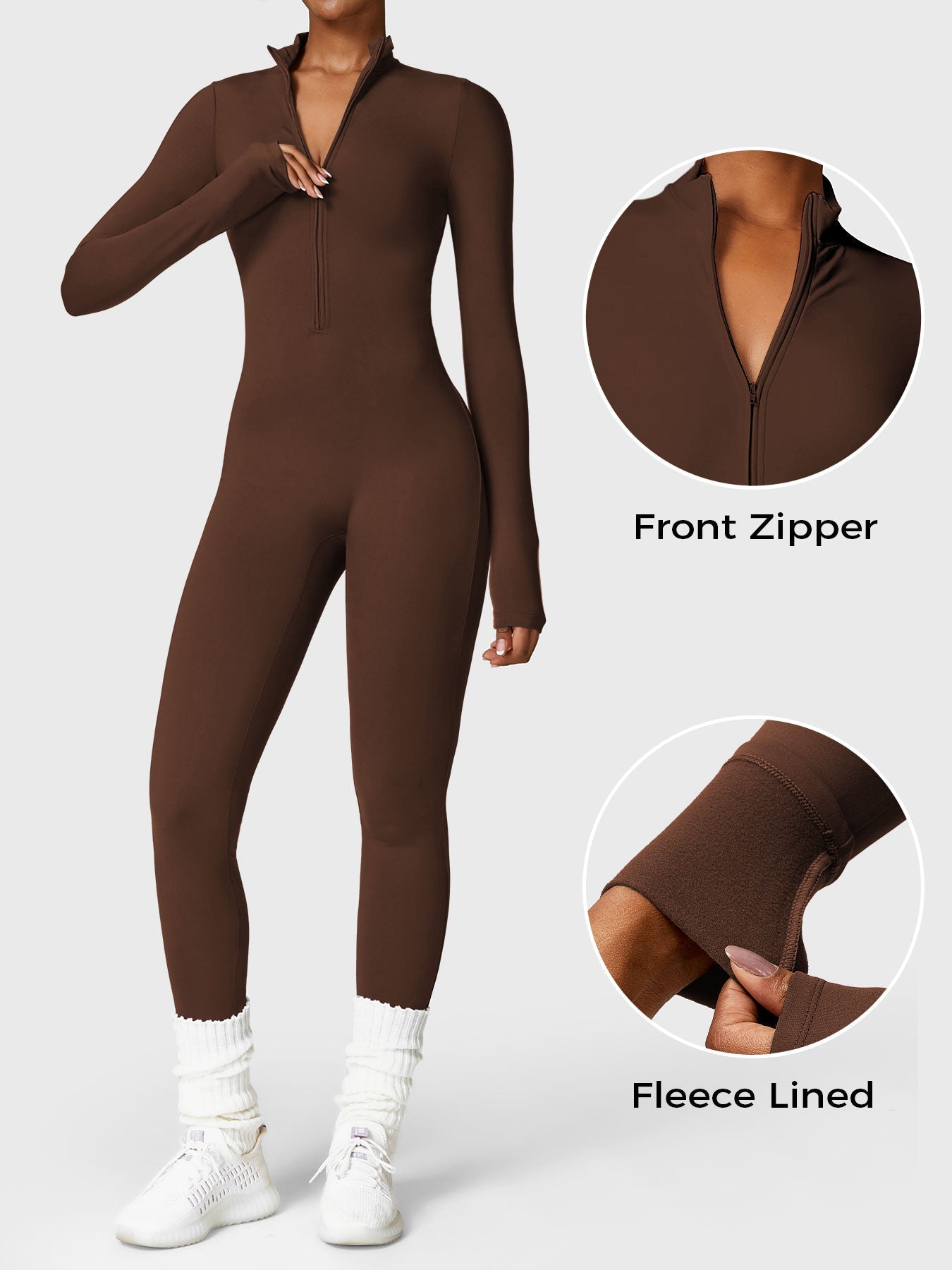 Tebeary Issa Fleece Long Sleeve Zipper Jumpsuit