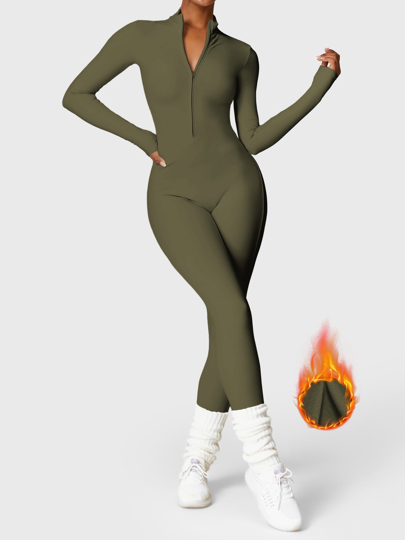 Tebeary Issa Fleece Long Sleeve Zipper Jumpsuit