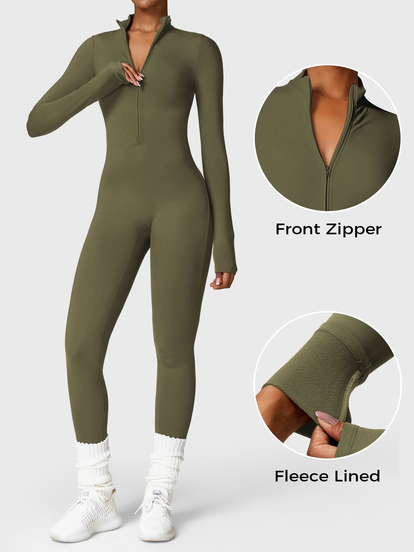 Tebeary Issa Fleece Long Sleeve Zipper Jumpsuit