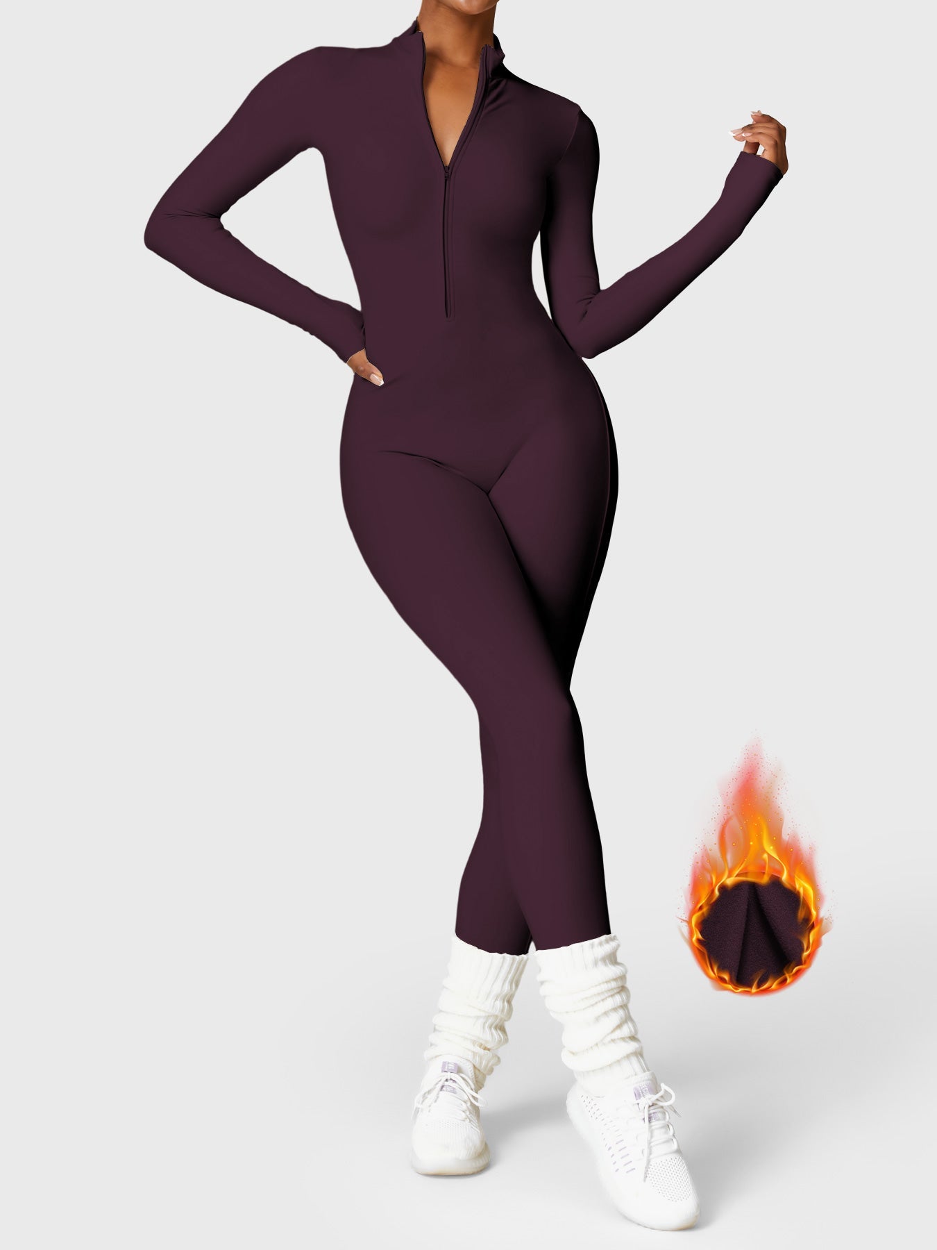 Tebeary Issa Fleece Long Sleeve Zipper Jumpsuit
