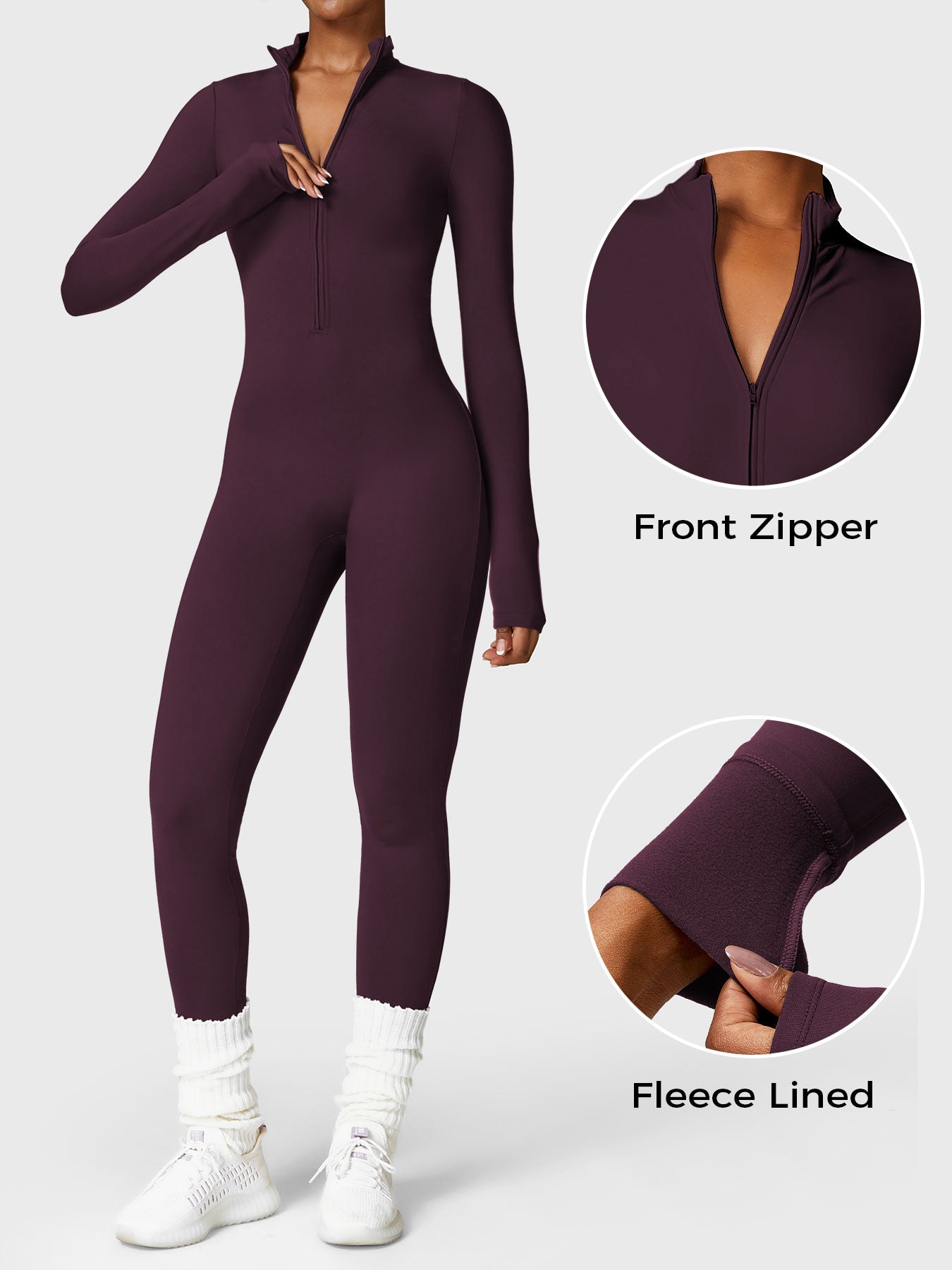 Tebeary Issa Fleece Long Sleeve Zipper Jumpsuit