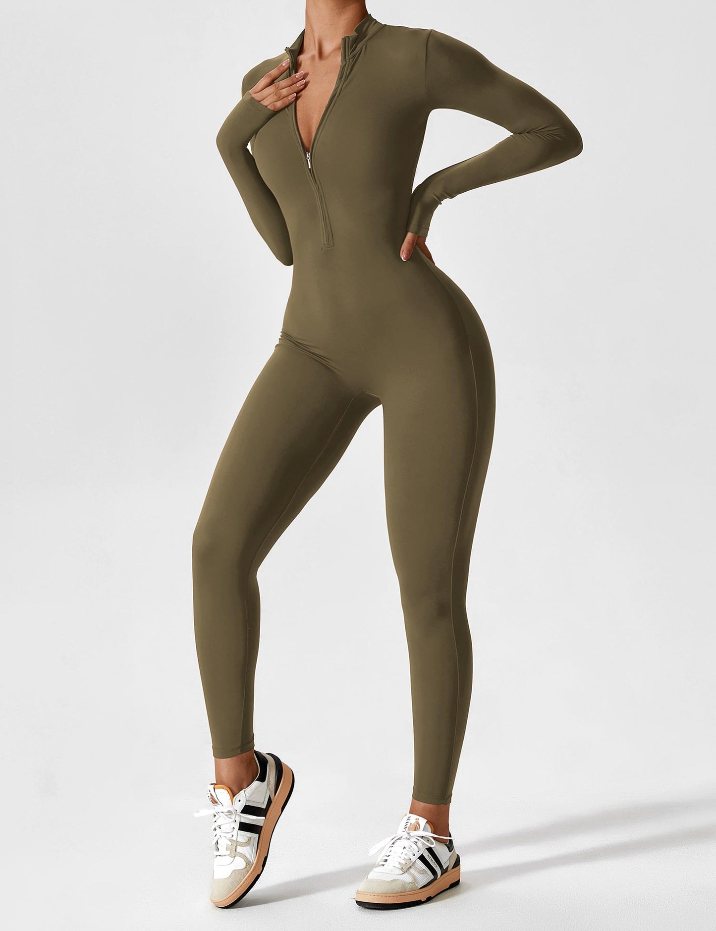 Tebeary Long Sleeve/ Short Sleeve Zipper Jumpsuit
